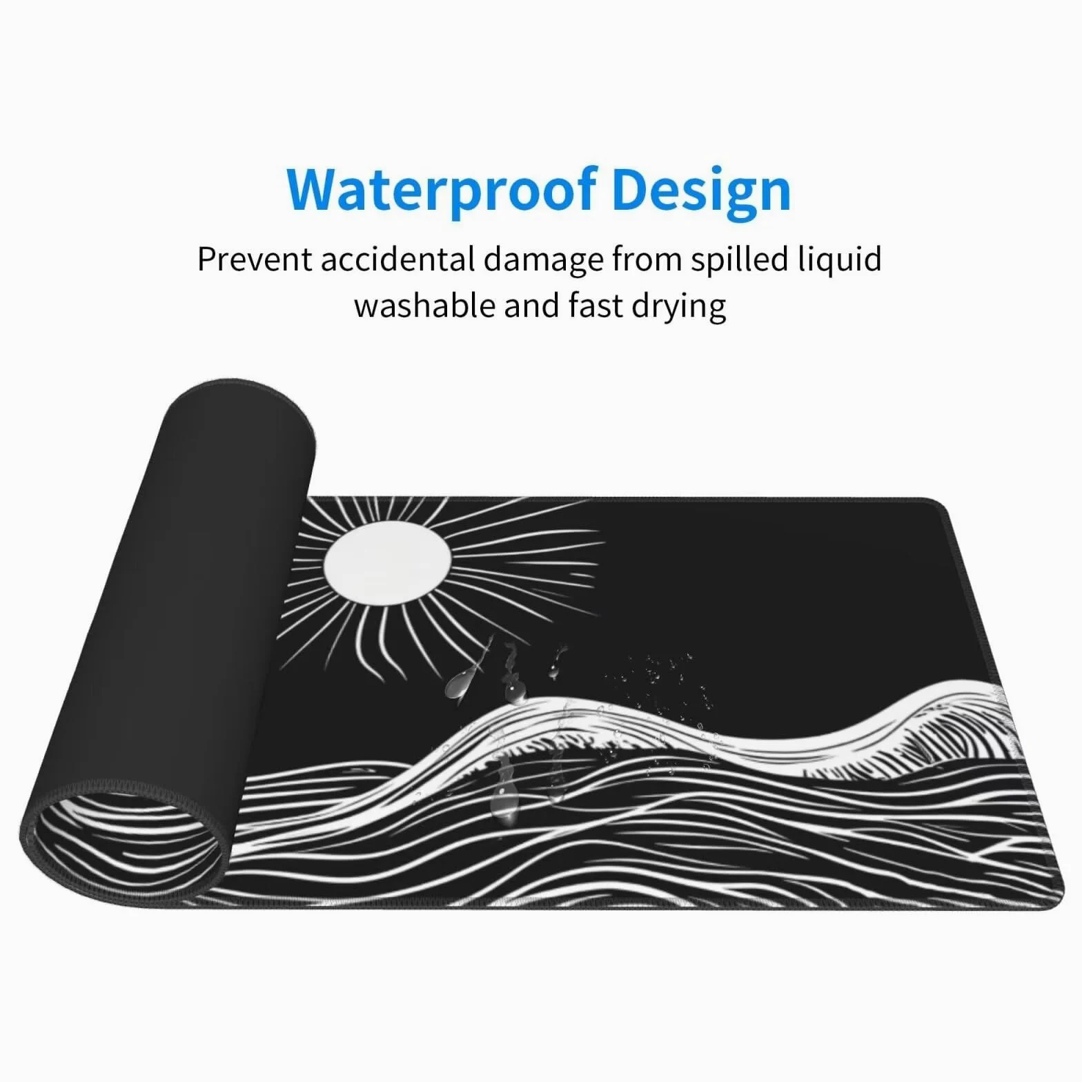 Tappetino Mouse, Tappetino Mouse Gaming Grande XXL 1500x800x3mm Tappetino Scrivania Mouse Pad, Base in Gomma Antiscivolo, Bordi Cuciti,Lavabile, Mousepad per Ufficio e Gaming (Onda nera) R-260