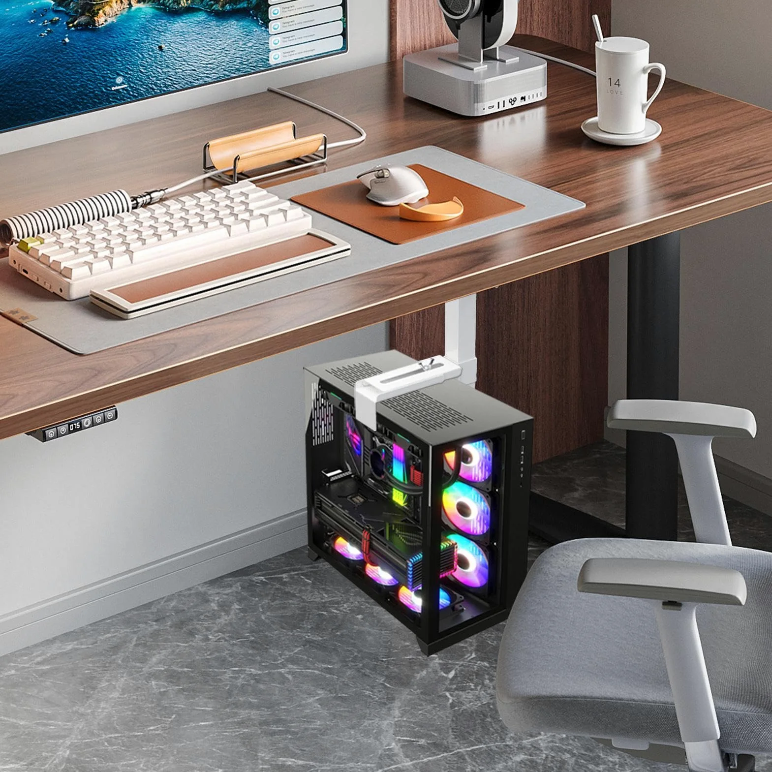 Supporto per CPU sotto la scrivania, supporto da parete per computer e | sotto il bancone, resistente supporto da parete per PC sotto la scrivania con altezza e larghezza flessibili | Supporto da