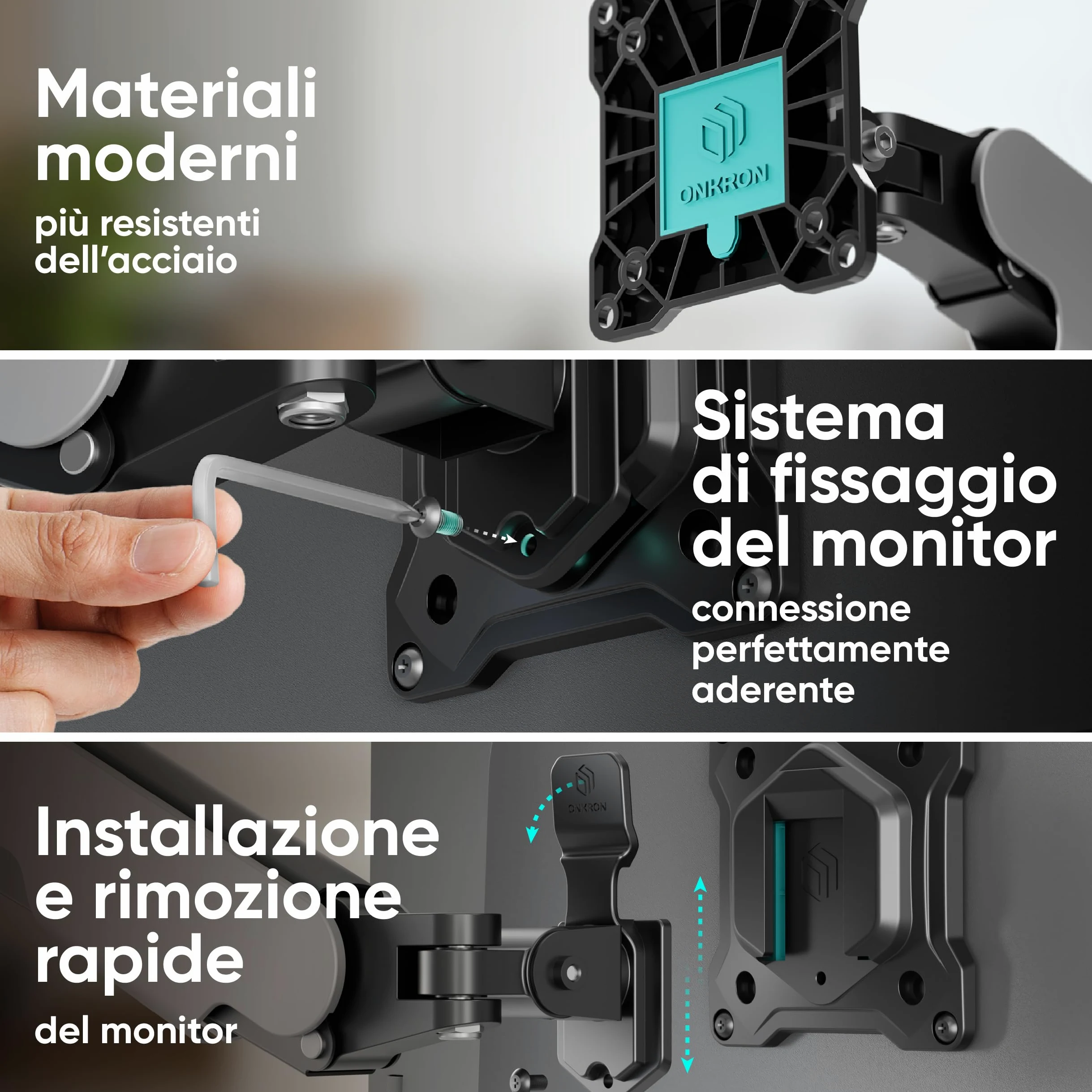 ONKRON Supporto Monitor Scrivania 13-32 pollici, 2-9 kg, Braccio Monitor VESA 75x75-100x100, Supporto Schermo PC Snodabile, Porta Schermo PC da Scrivania Regolabile in Altezza, Universale, Nero G50-B