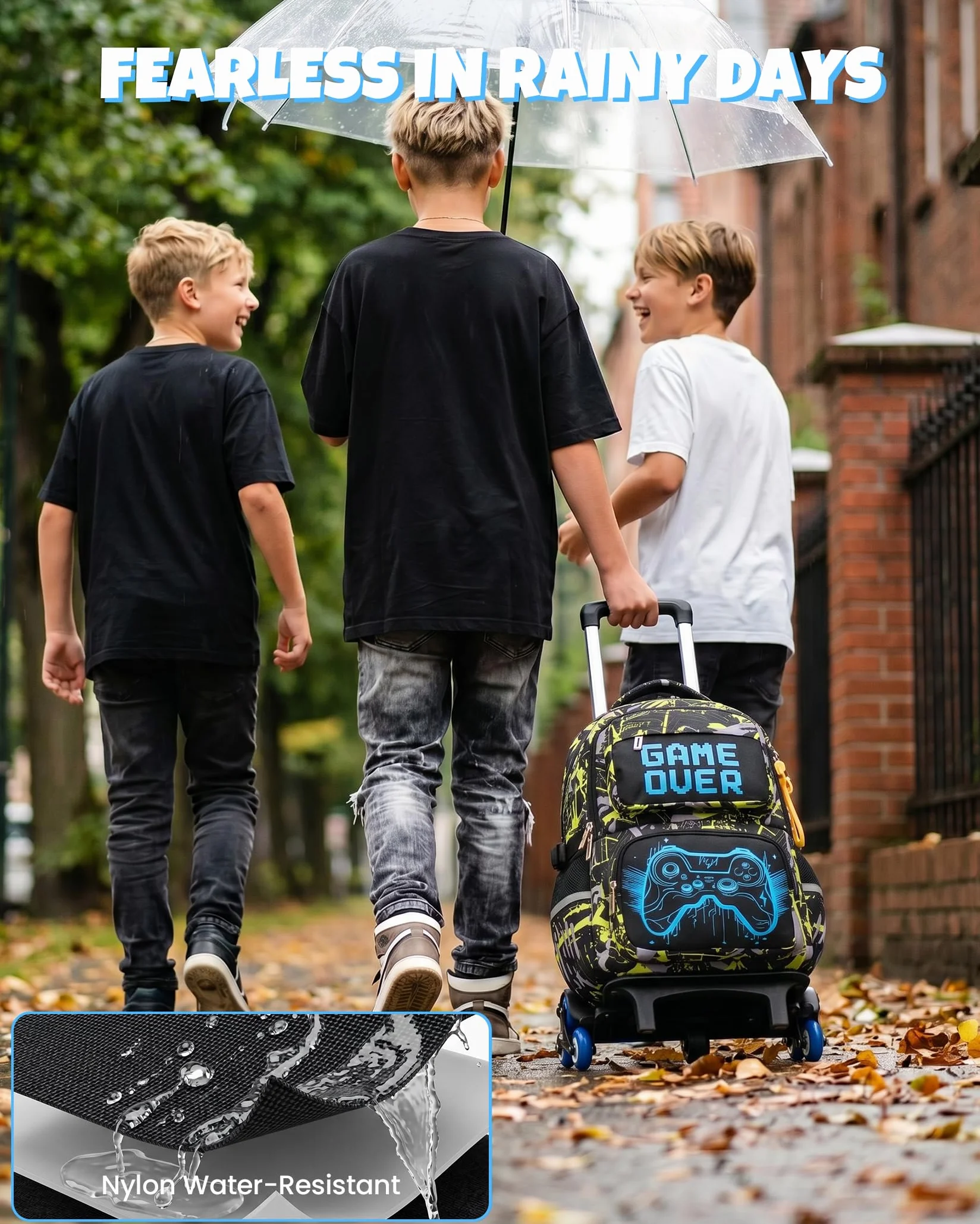 Amythe Zaino Trolley Scuola Ragazzi 8 a 12 anni con 6 Luminoso, Giallo | Impermeabile Grande Riflettente Leggero Giallo Daypack Multitasche Capiente Resistente per Scuola Viaggio Escursione