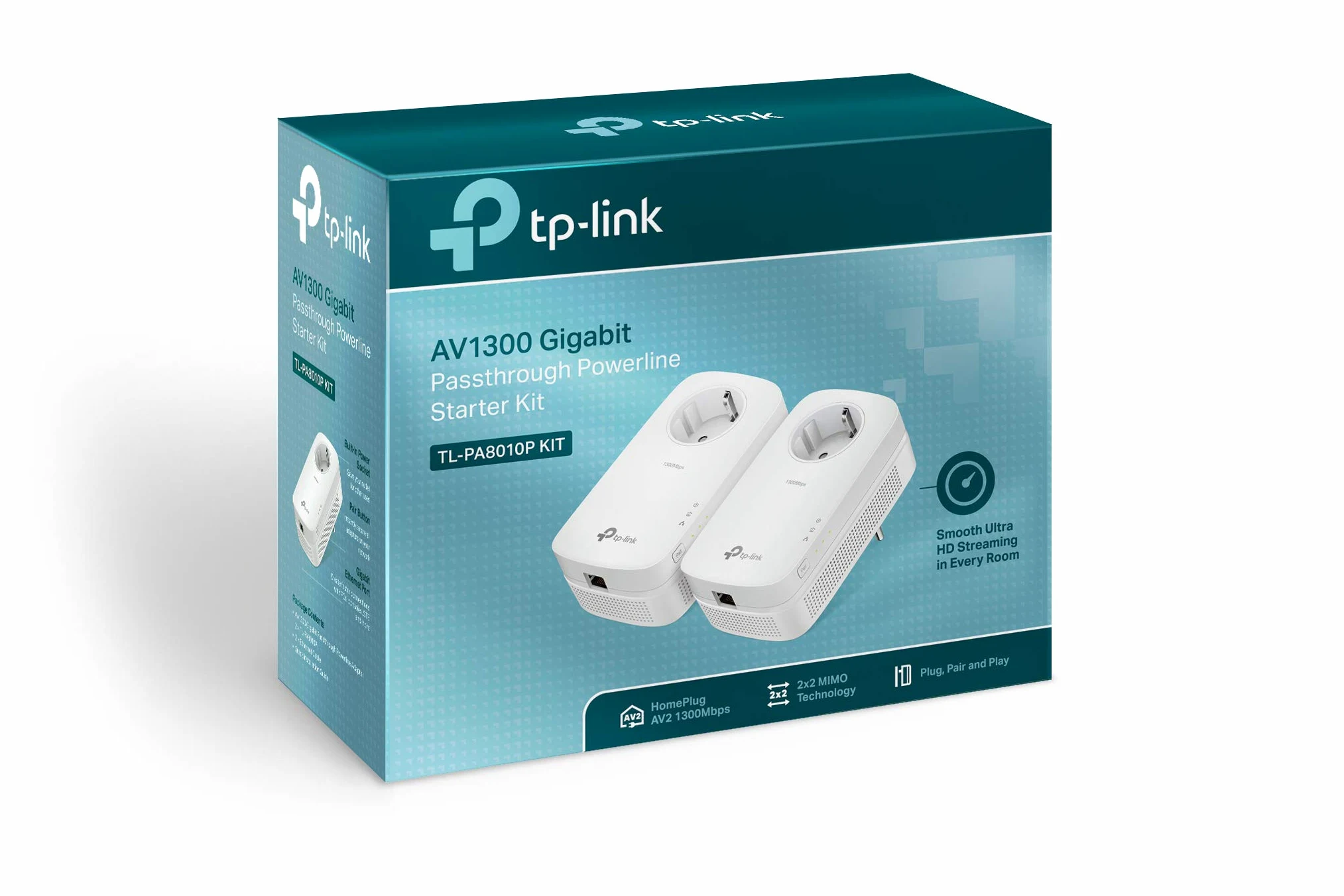 TP-Link TL-PA8010P KIT Powerline AV1300 con porta Gigabit e Schuko presa elettrica integrata, Plug & play, non richiede alcuna configurazione, Bianco