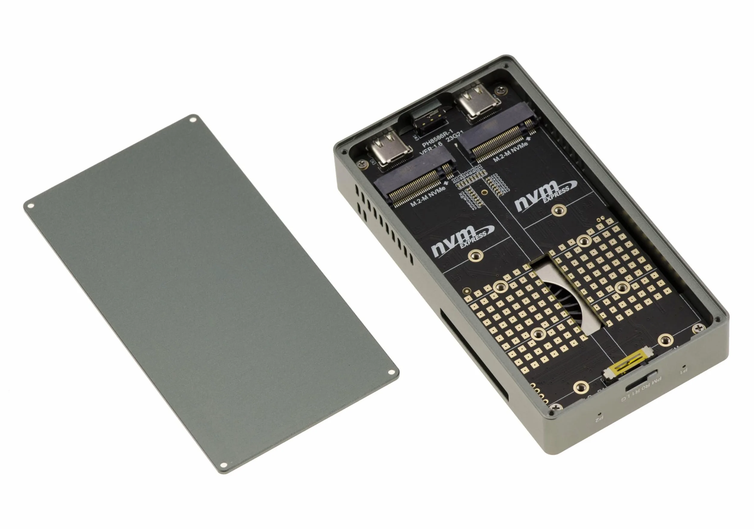 KALEA-INFORMATIQUE Alloggiamento in alluminio USB 3.2 20G per 2 SSD M2 NVMe, standalone o cluster Raid 0 1 Large. con ventola di raffreddamento