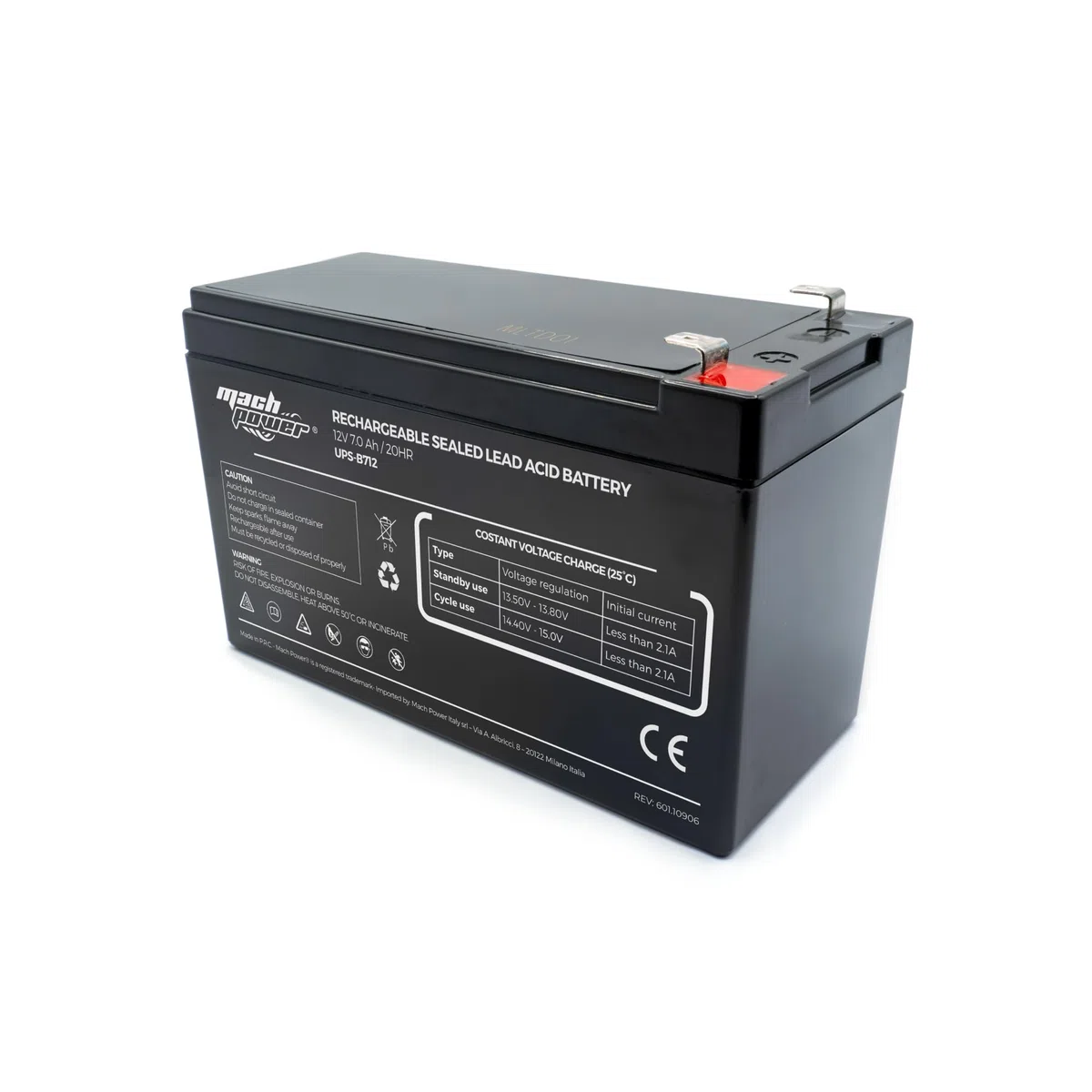 Batteria al Piombo AGM 12V 7Ah Ricaricabile, Attacchi Faston F2 6,3mm, ideale per Gruppi di Continuità UPS, Sistemi di Emergenza, Allarme, Videosorveglianza, UPS-B712