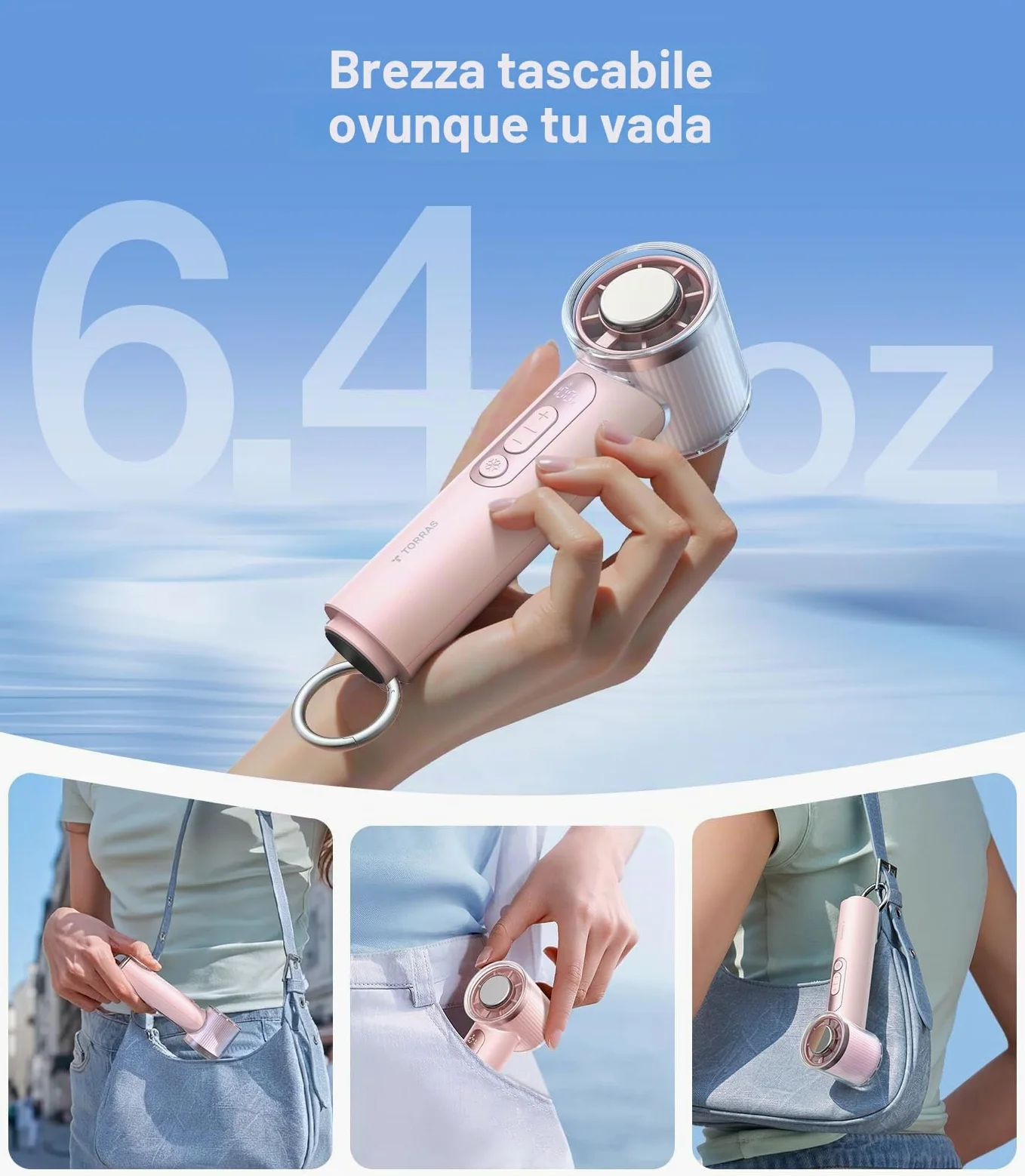 TORRAS Coolify iva Ventilatore portatile con refrigeratore per ghiaccio, ventilatore personale ricaricabile da 5000 mAh, velocità regolabile da 0 a 100, super mini ma potente, ventilatore portatile