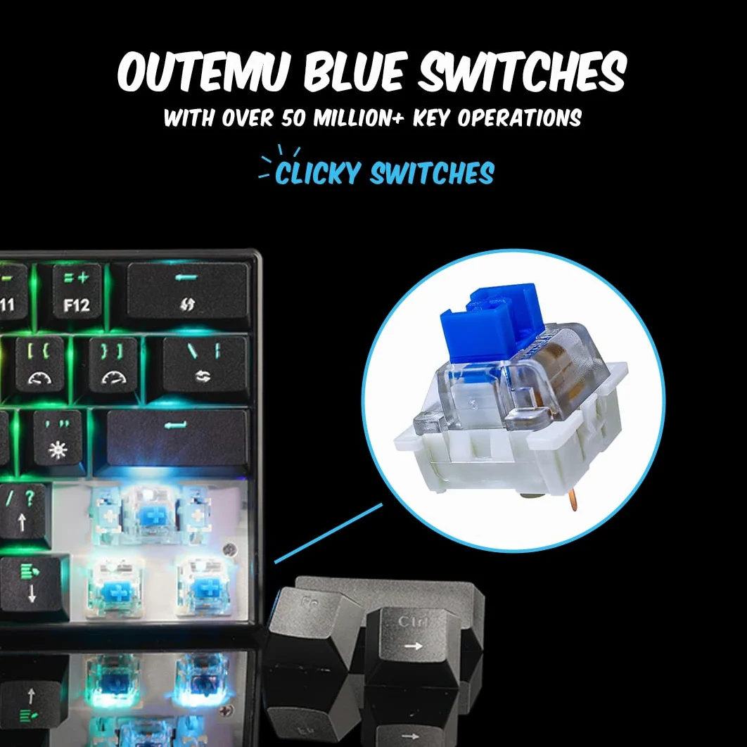 Cosmic Byte CB-GK-21 Themis 61 Key Mechanical Per Key RGB Gaming Keyboard with Outemu Blue Switches & Software (Black, USB-A Connectivity) | Adjustable Backlight | Lighting Effects | Gaming Keyboards