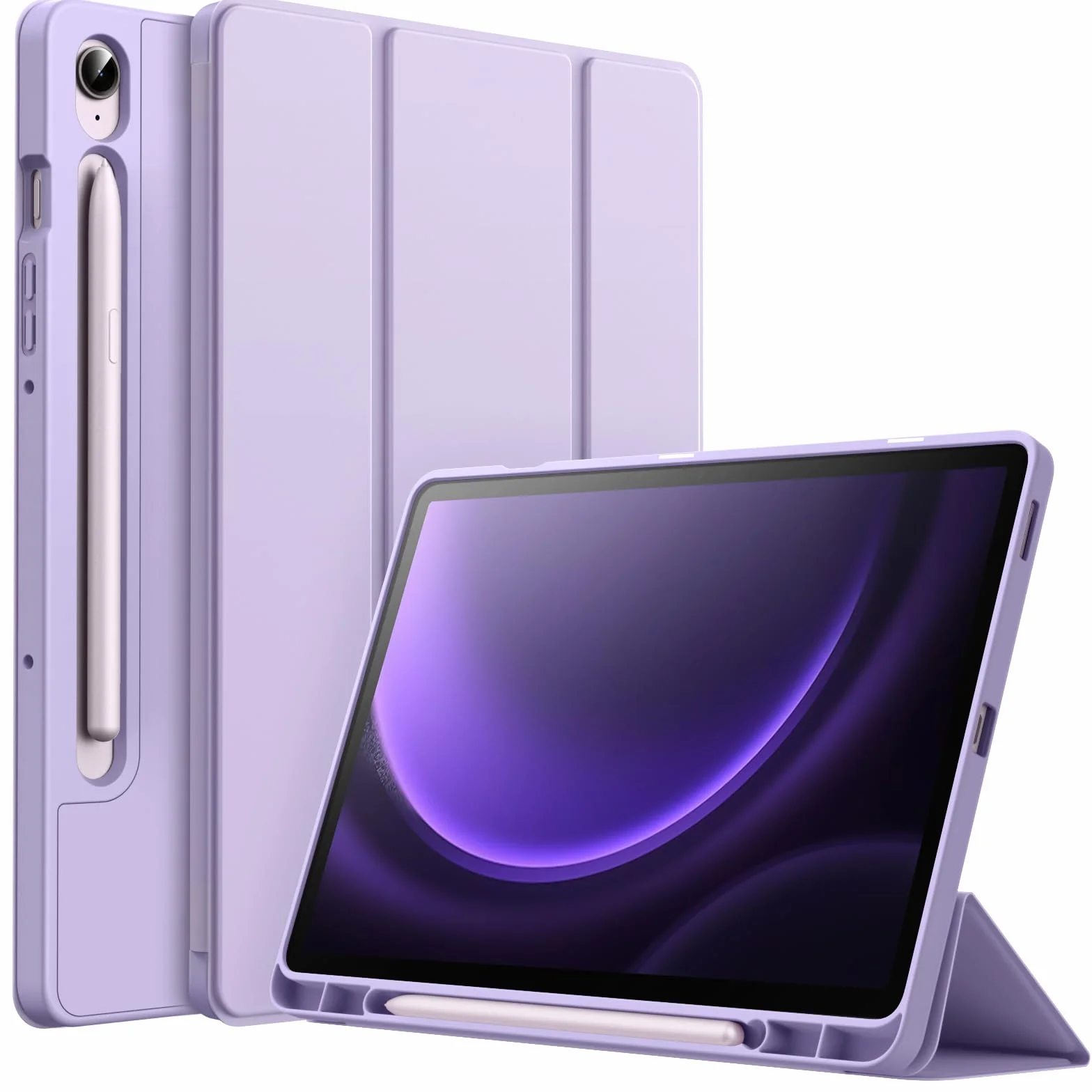 JETech Custodia per Samsung Galaxy Tab S10 Lite / S10 FE / S9 FE 10,9 Pollici con S Pen Holder, TPU Trifold Supporto Protettiva Tablet Cover, Supporta S Pen di Ricarica (Viola Chiaro)