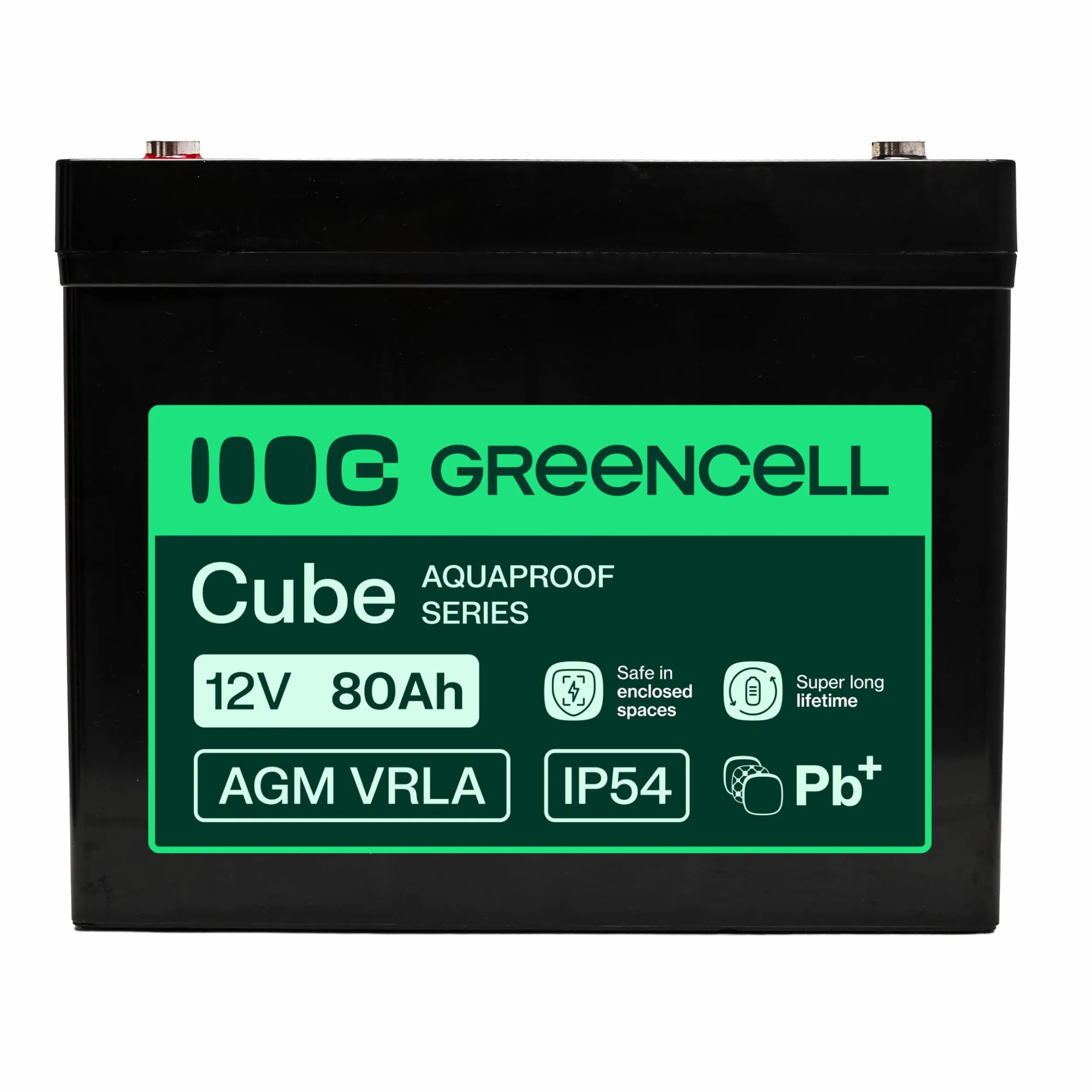 Greencell AGM VRLA 12 V 80 Ah - Batteria gel senza manutenzione per UPS, campeggiatori, sistemi di allarme, alimentazione di emergenza e applicazioni industriali, durevole, protezione IP54, alte