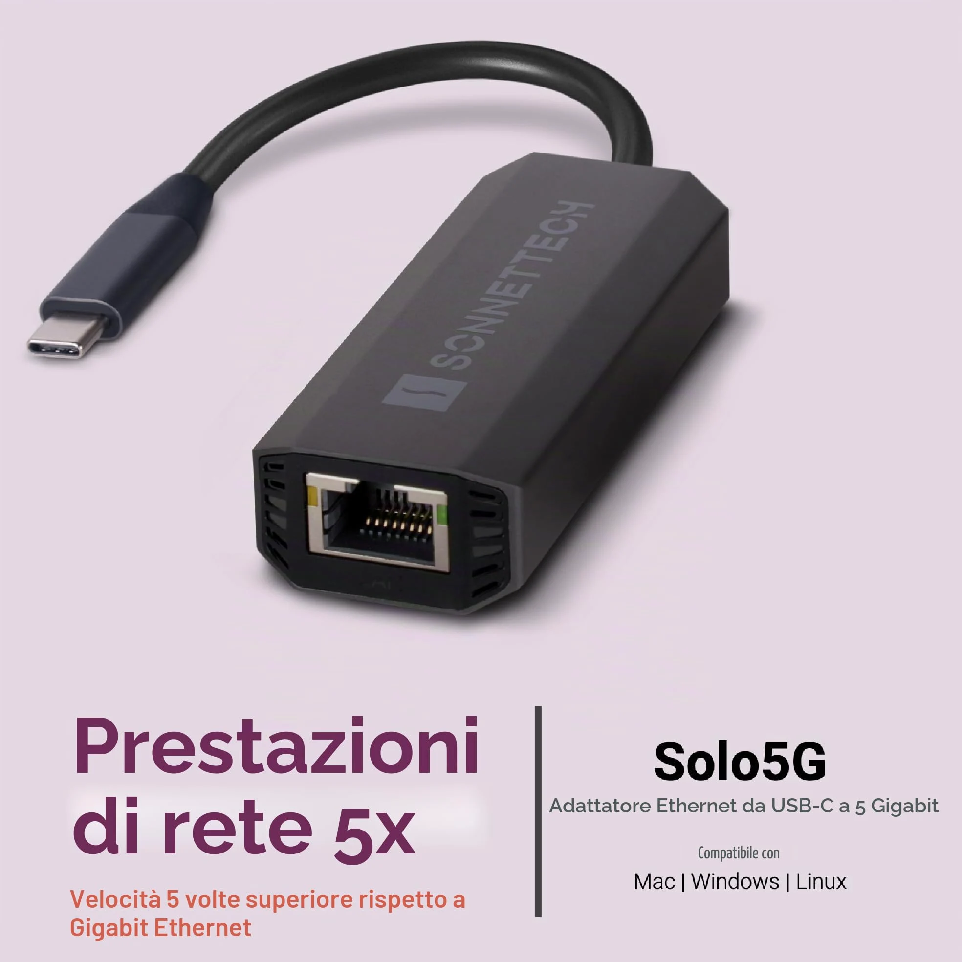 Sonnet Solo 5G USB-C to 5Gb Ethernet Adapter - Adattatore