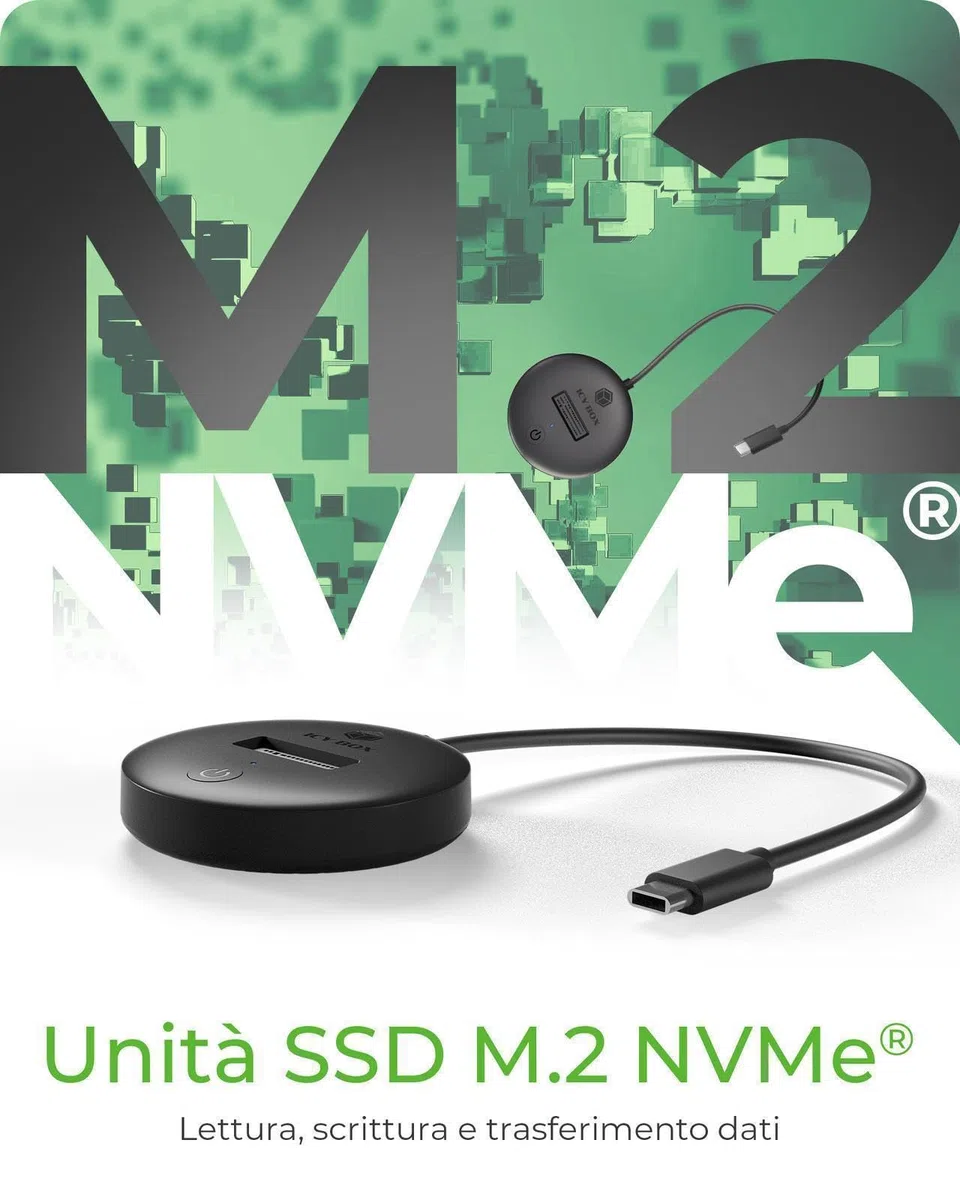 ICY Box DockingStation NVMe & SATA M.2 SSD, USB-C 3.1 Gen 2, 10 Gbps, senza attrezzi, IB-1610MCD-C31