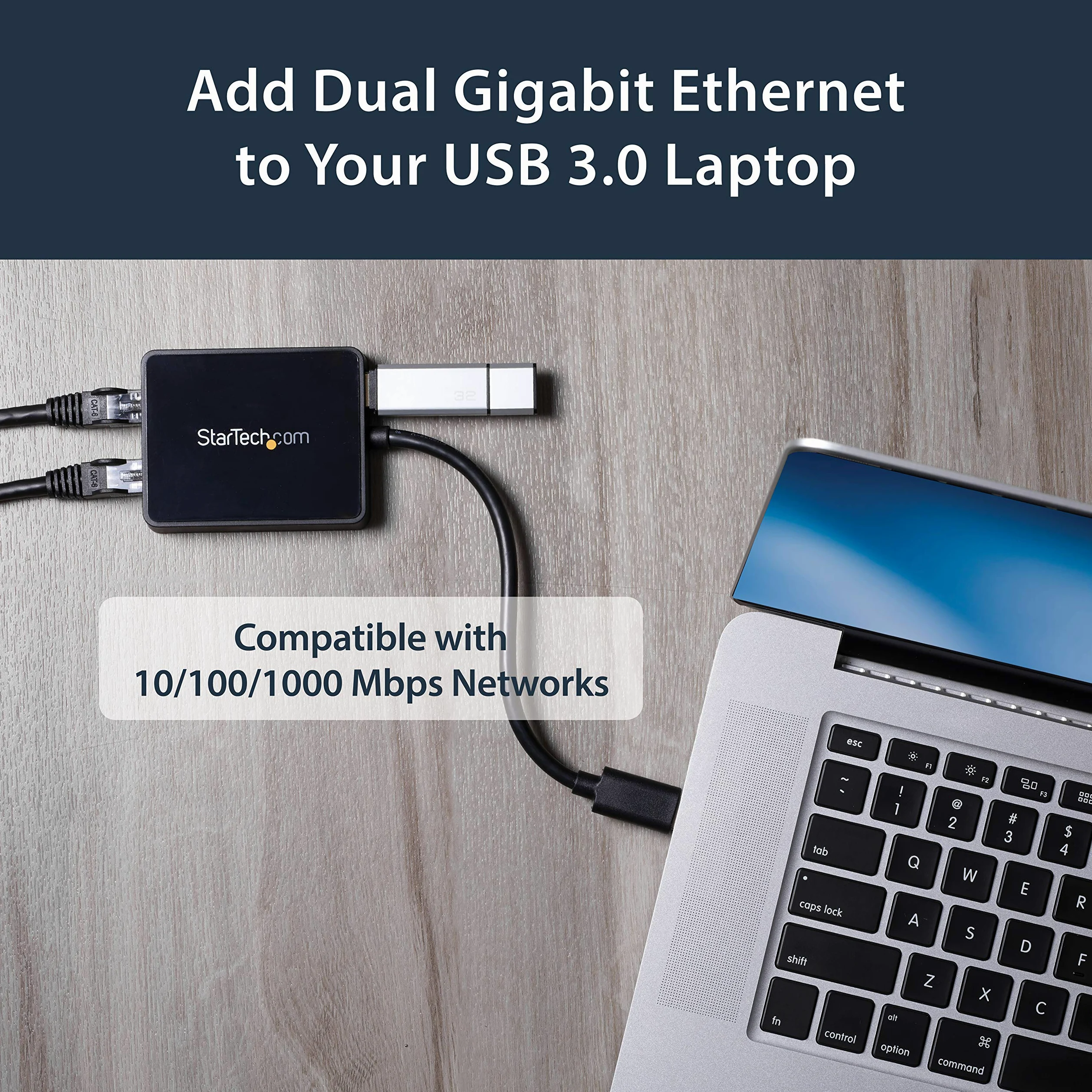 StarTech.com Adattatore USB Ethernet a doppia porta RJ45, Convertitore USB 3.0 a Ethernet 10/100/1000 Mbps,Porta USB 3.0 Pass-through integrata, Dongle USB, Adattatore di Rete LAN Gigabit(USB32000SPT)
