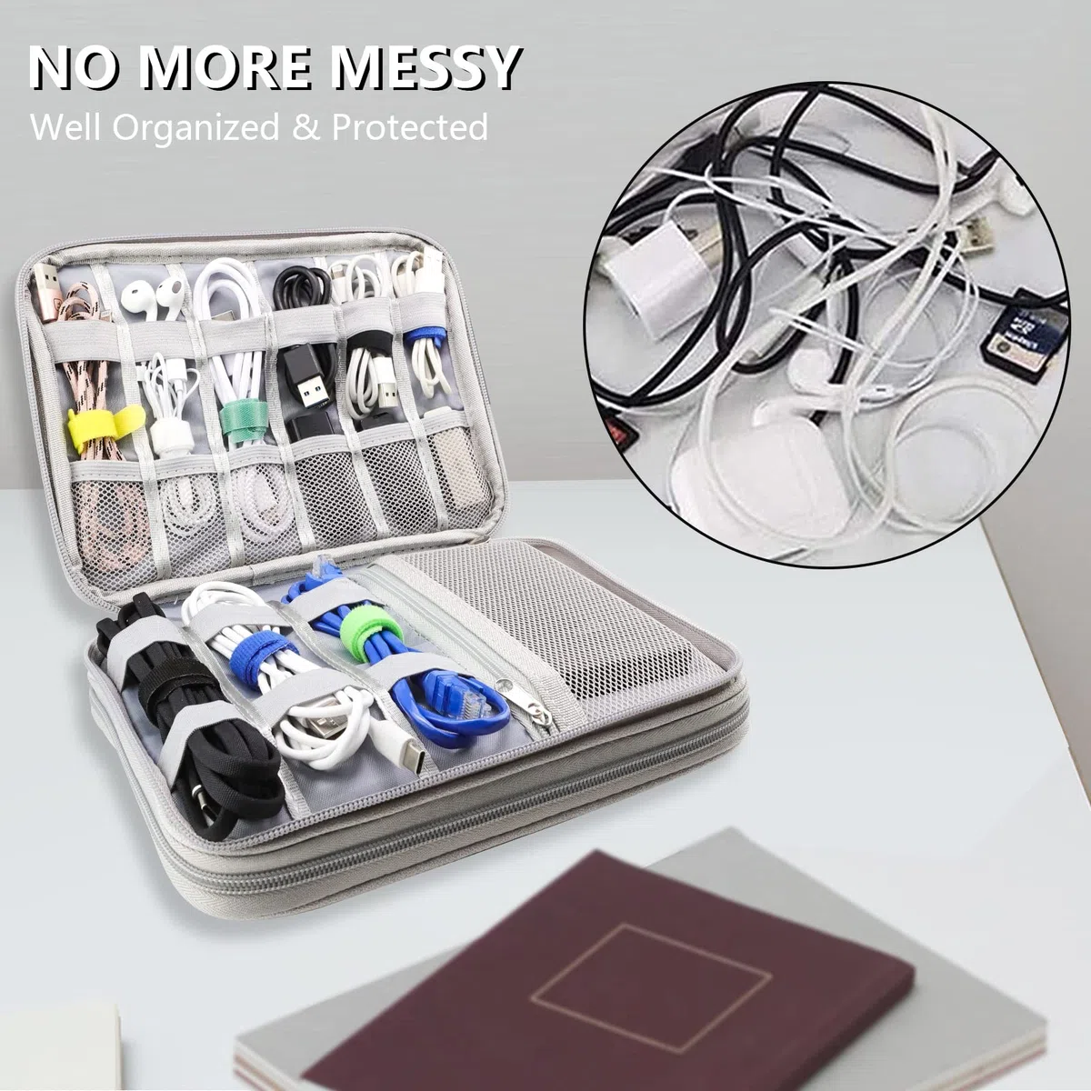 Teskyer Borsa Organizer Cavi, Impermeabile, Borsa Porta Accessori da Viaggio, Borsa Accessori Elettronici, Grigio