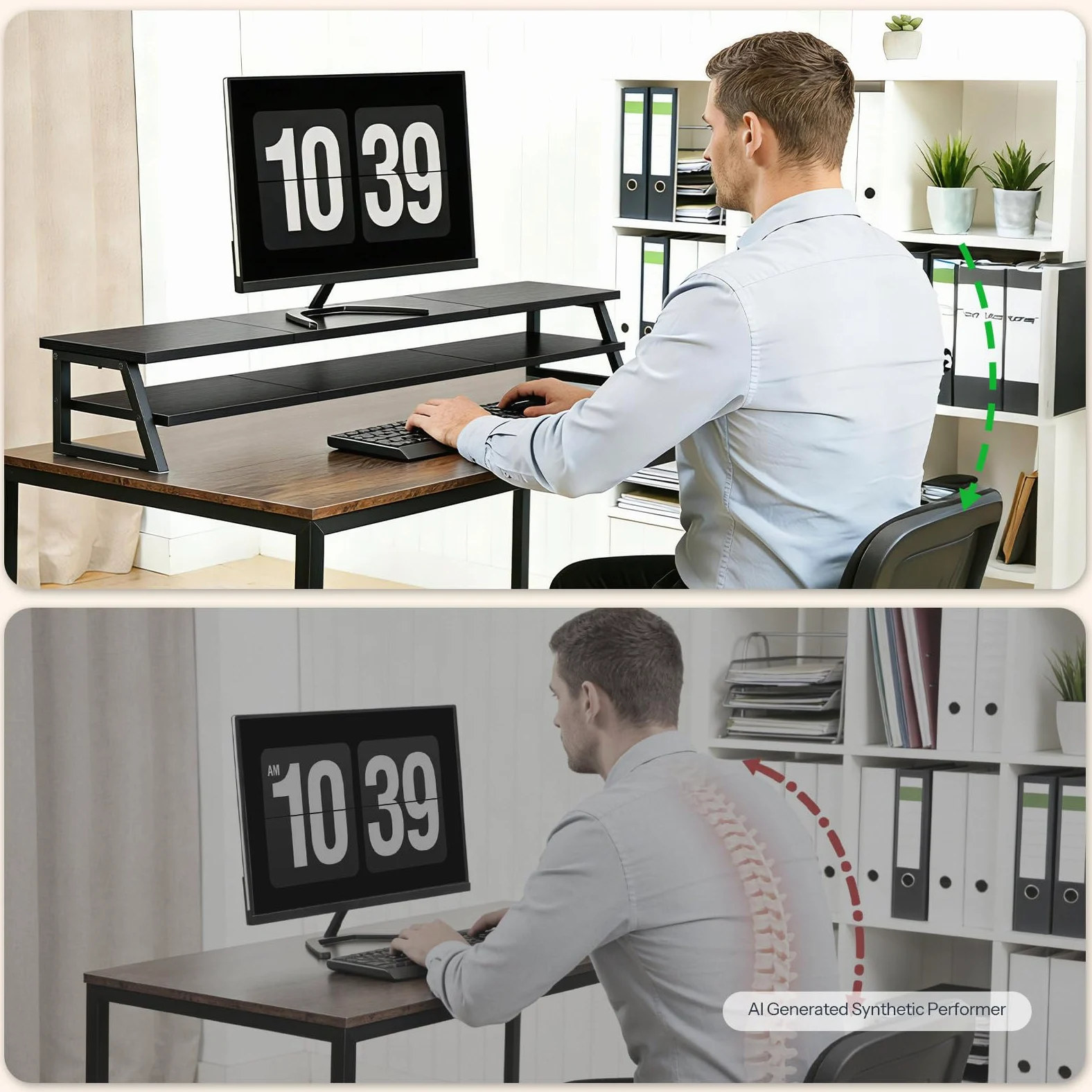 HOOBRO Supporto Monitor Scrivania a 2 Livelli per 2 Monitor, Supporto per Monitor con Rialzo per Monitor, Mensola da Scrivania per Ufficio con Spazio Contenitore, Accessori, Nero EBB122CJ01
