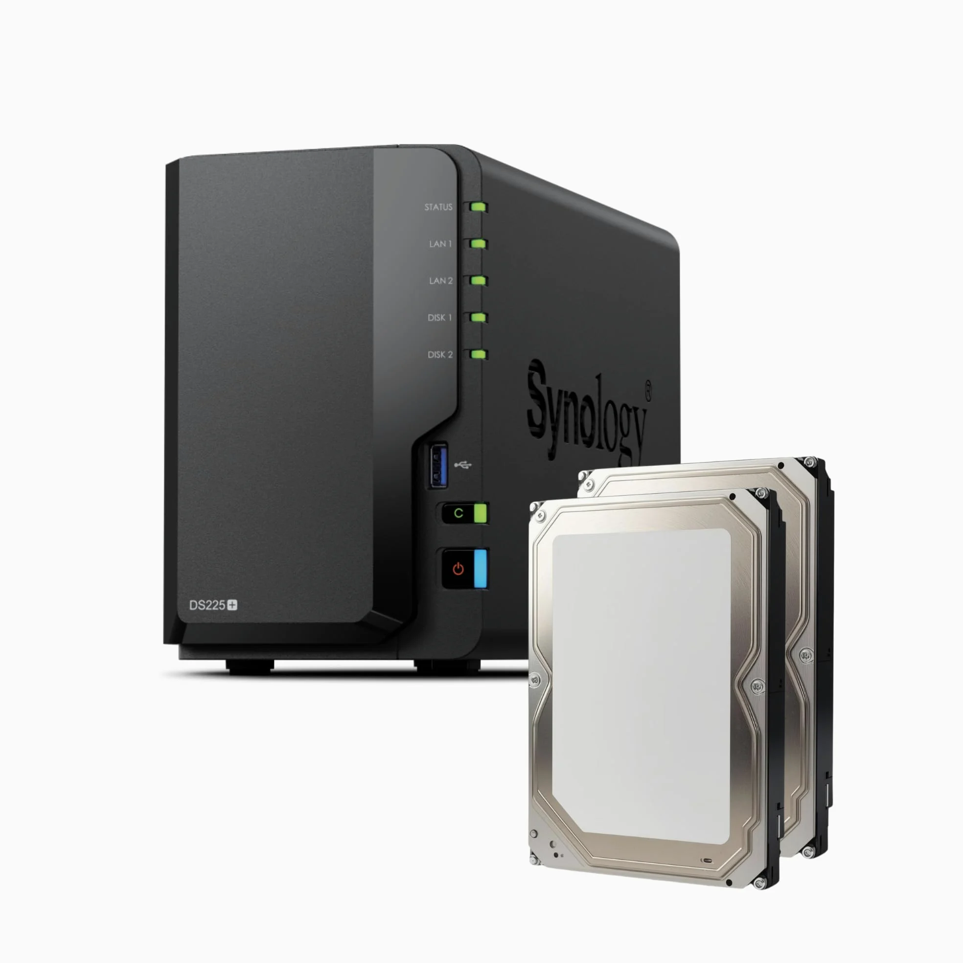 Synology DS225+ 20TB bundle HDD 2 X 10TB 2-Bay Plus Series - Intel Celeron J4125 Quad-Core, 2 GB Non-ECC DDR4 SODIMM 1 x 2,5 GbE e 1 porta LAN RJ-45 1 GbE