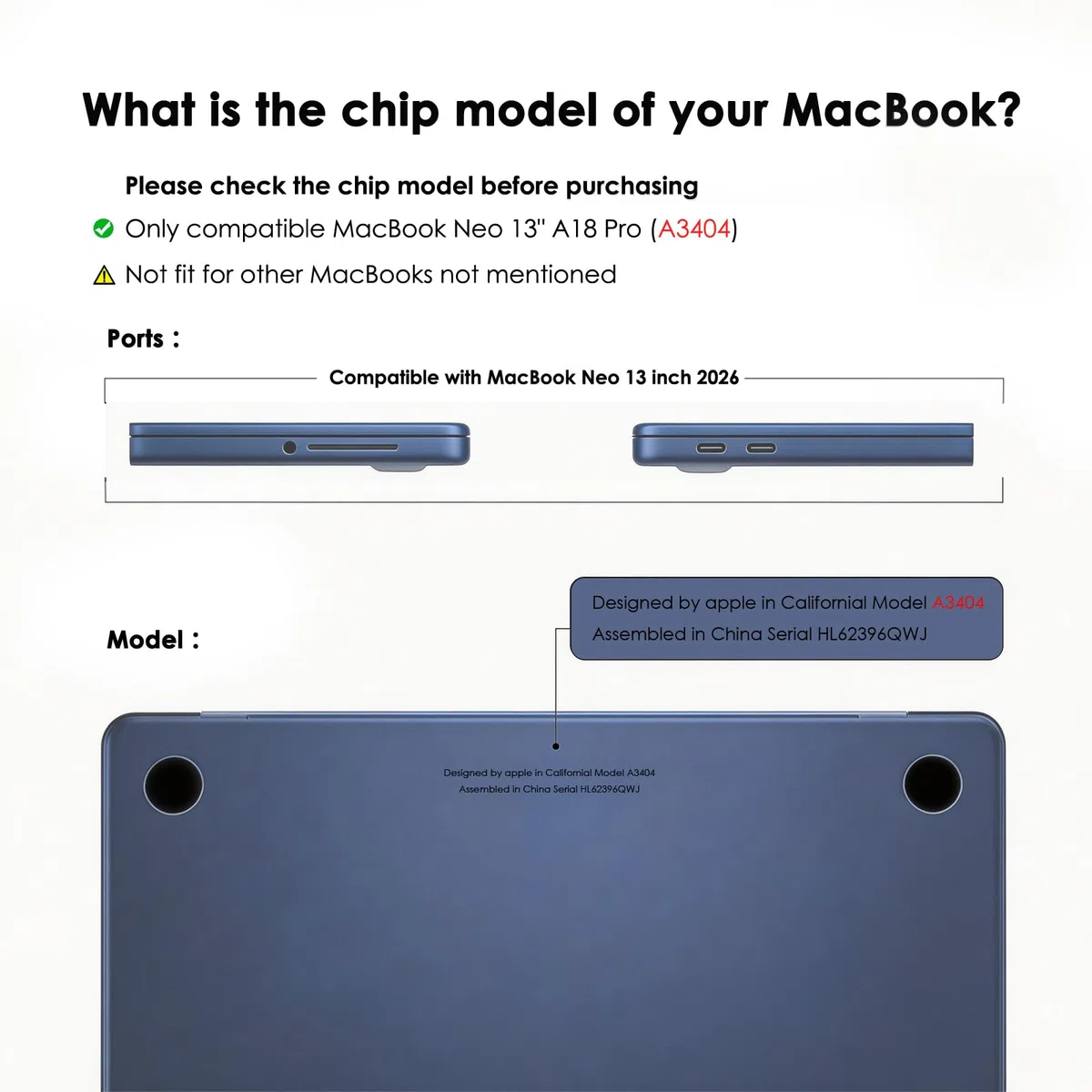 Cover compatibile con MacBook Neo 13 pollici A18 Pro A3404, uscita nel 2026, Custodia dura per Mac Book Neo 13", Indaco trasparente