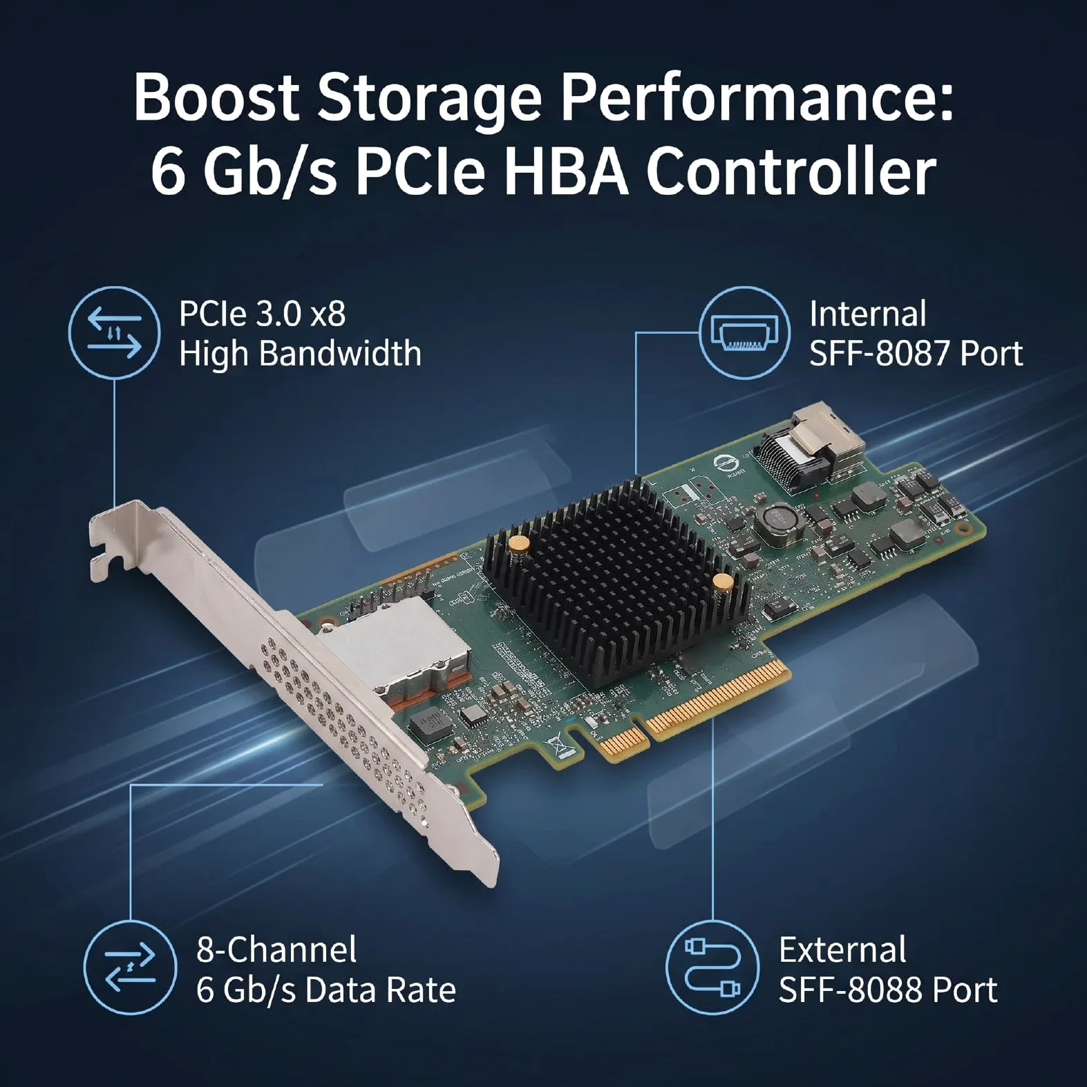 Scheda Controller HBA PCIe da 6 Gb/s, Scheda di Espansione SATA SAS a 8 Porte per Server