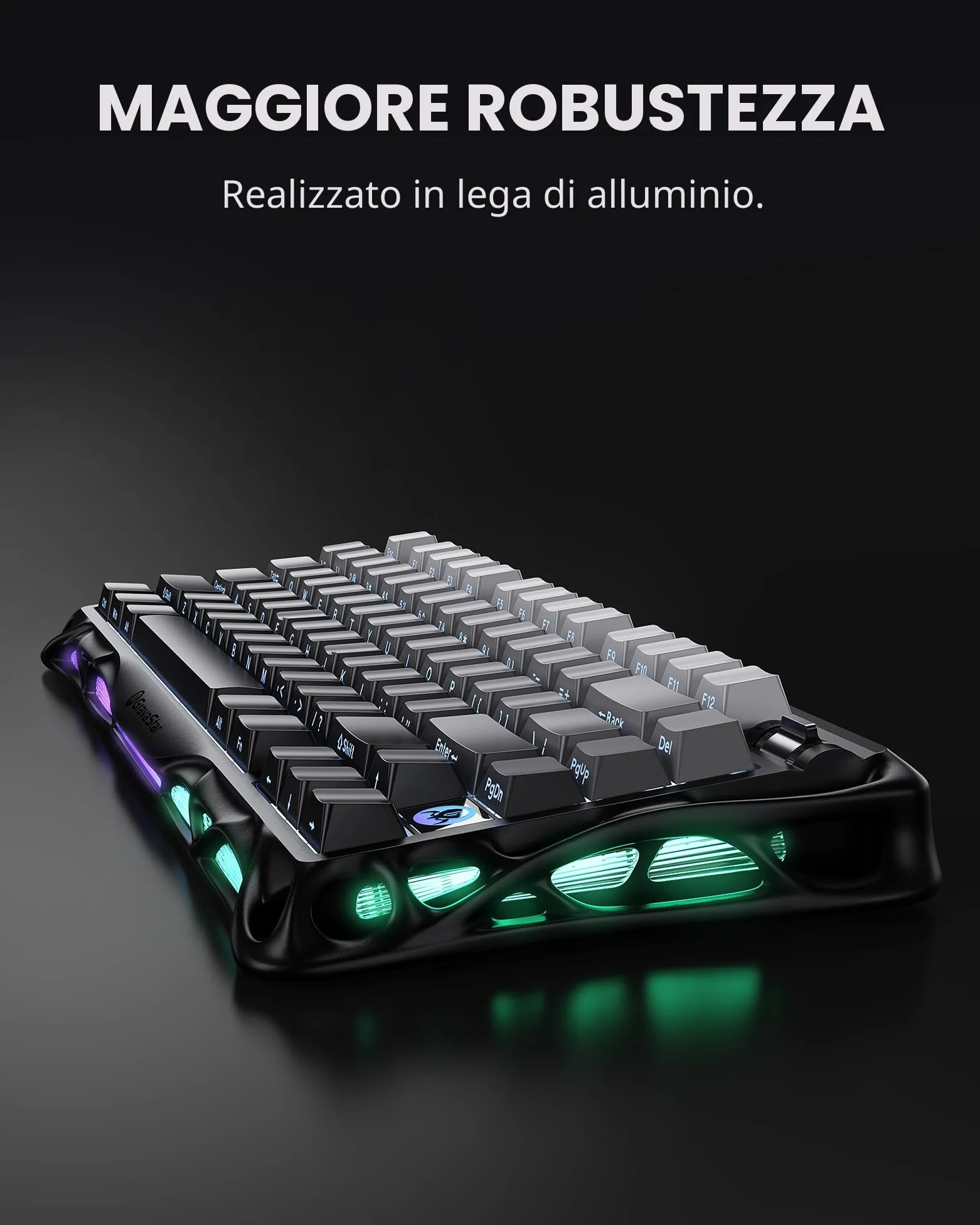 GravaStar per Dad Mercury K1 75% Tastiera da gioco meccanica senza fili, design esoscheletro in lega di alluminio, guarnizione tastiera personalizzata presa hot-swap (Nero sfumato)
