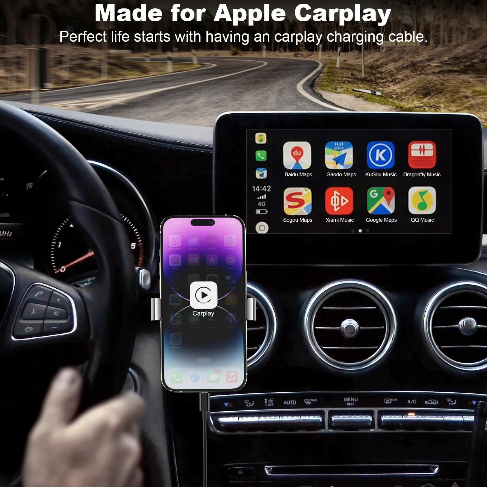 Cveael Cavo Carplay per auto, 1,8 m, cavo USB A a Lightning compatibile per iPhone 14 13 12 11 Pro Max XR XS X 8 7 6 Plus SE iPad caricabatterie auto cavo di ricarica (nero)