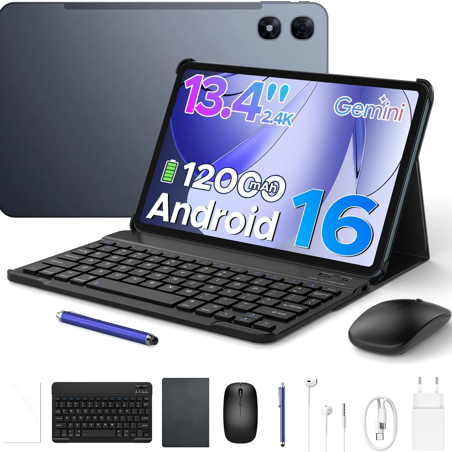 P13 Pro Tablet 13 Pollici, IPS 2.4K, 120Hz,T7280 Octa-Core, 48GB+256GB(TF 2TB), 12000mAh/18W, 16MP+8MP, 4G LTE, Gemini AI Tablet android 16, Face ID/WiFi5/GPS/FM/con Tablets Tastiera e Penna, Grigio