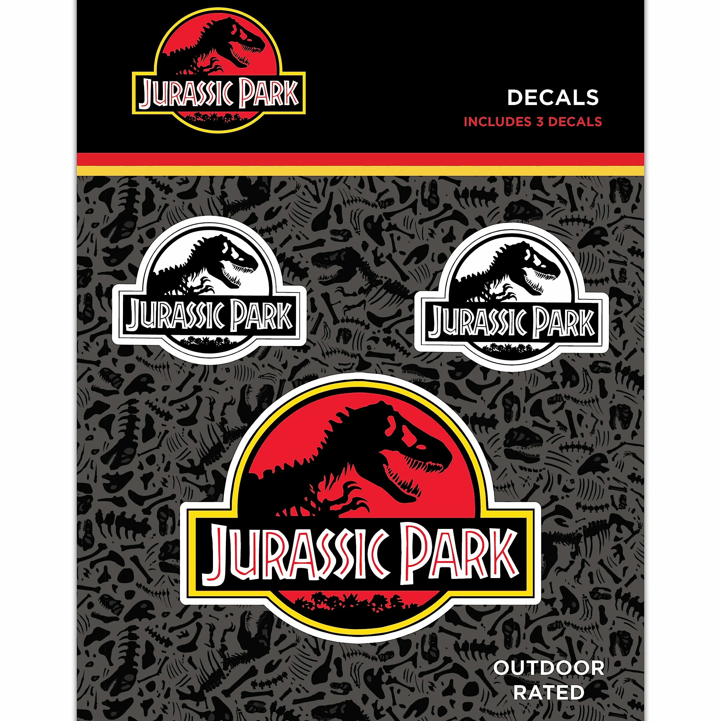 Jurassic Park - Set di 3 adesivi in vinile impermeabili colorati e bianchi per auto, camion, bottiglie d'acqua, laptop, skateboard, motivo: Jurassic World