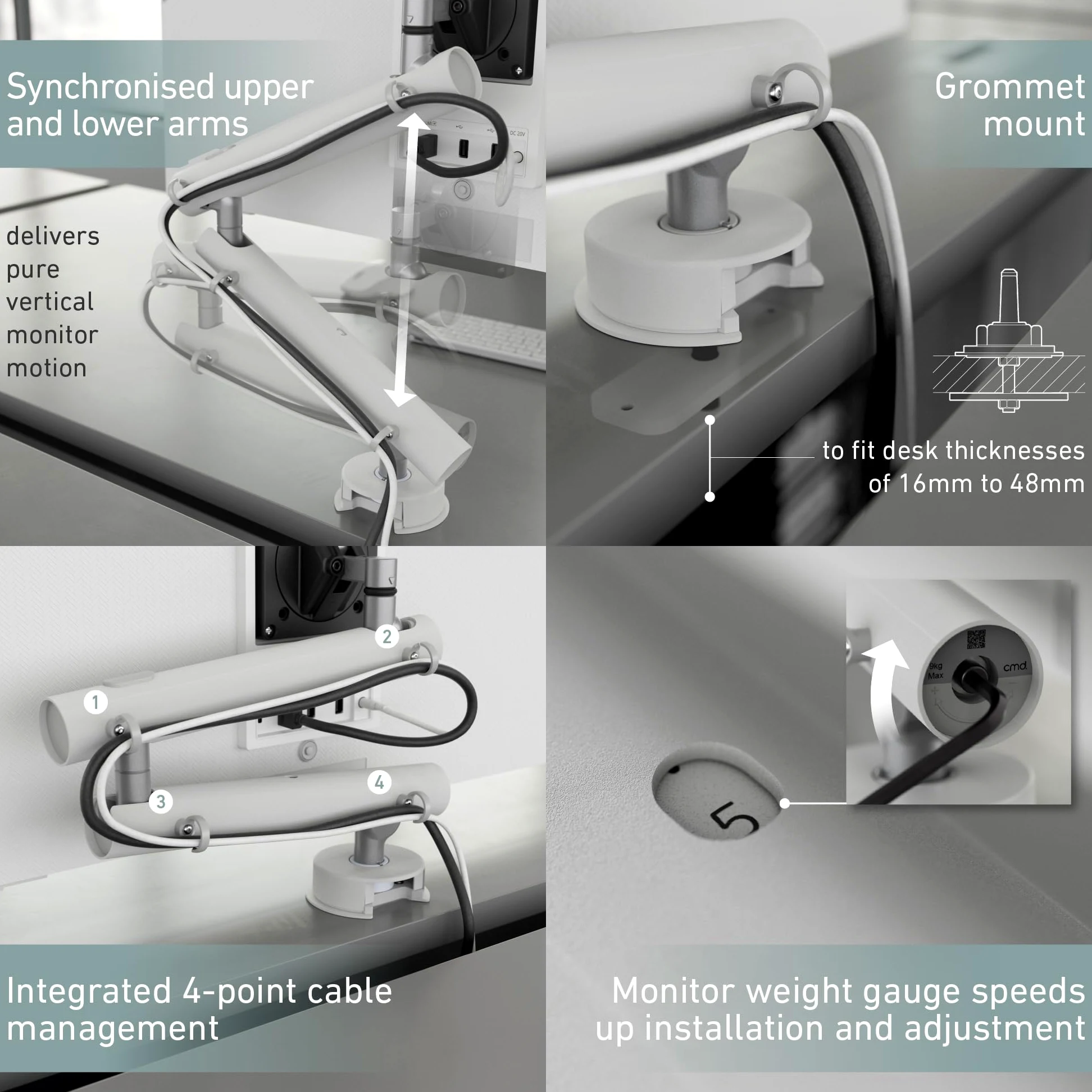 MIRO Supporto da scrivania con braccio singolo per monitor con base con occhielli da 80 mm, braccio regolabile con molla a gas compatibile VESA, gestione dei cavi, adatto a schermi da 17 a 32 pollici