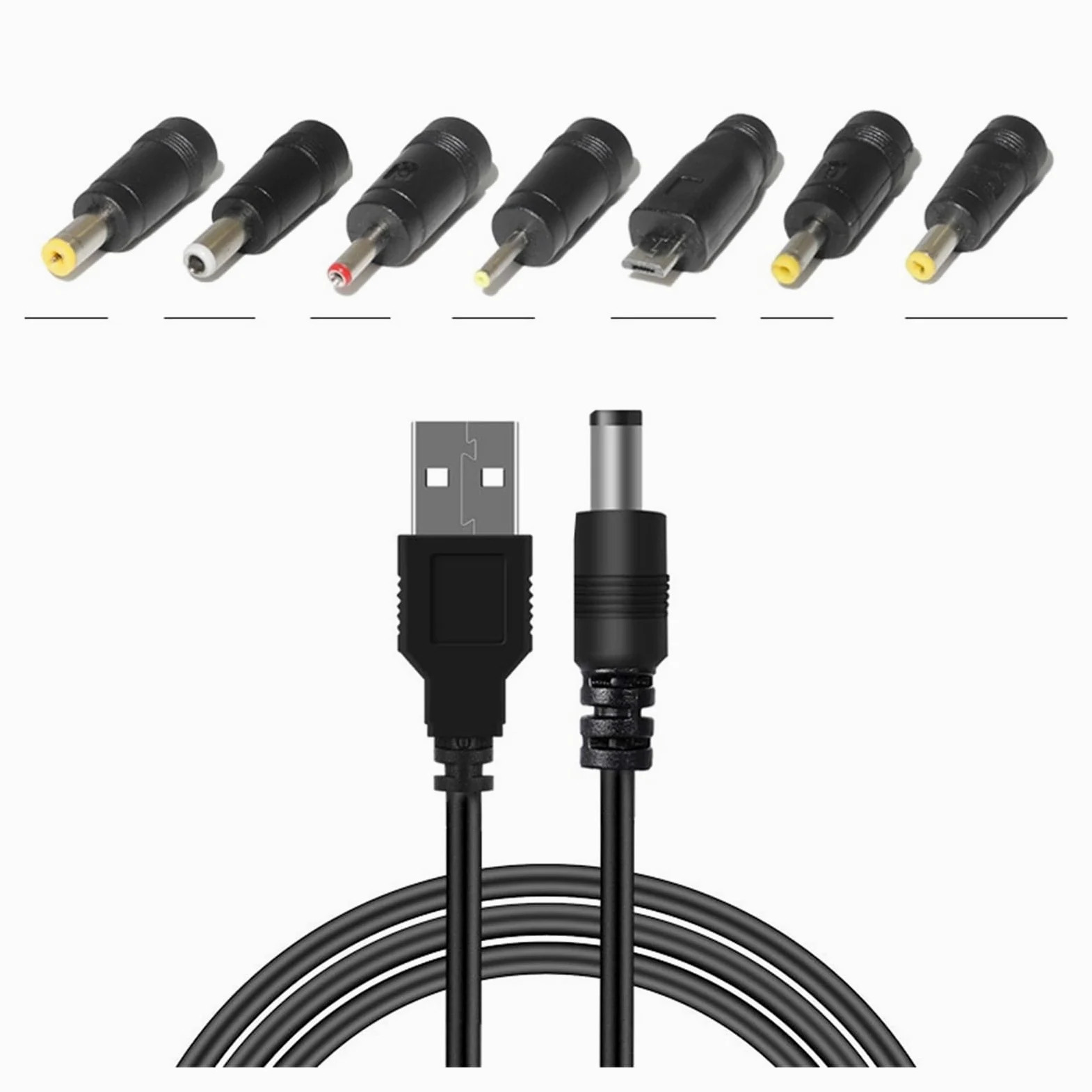 Adattatore da USB a CC 8 in 1, 5,5 x 2,1 mm a micro USB da 2,5/4,0/3,5/1,35 mm