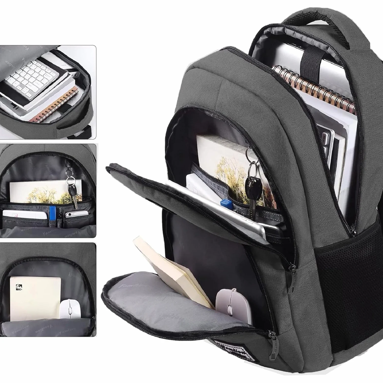 YAMTION - Zaino per uomo e donna, zaino per la scuola, per adolescenti, per laptop da 17,3 pollici (44 cm), zaino per computer portatile, con porta di ricarica USB, per lavoro, studio, viaggi
