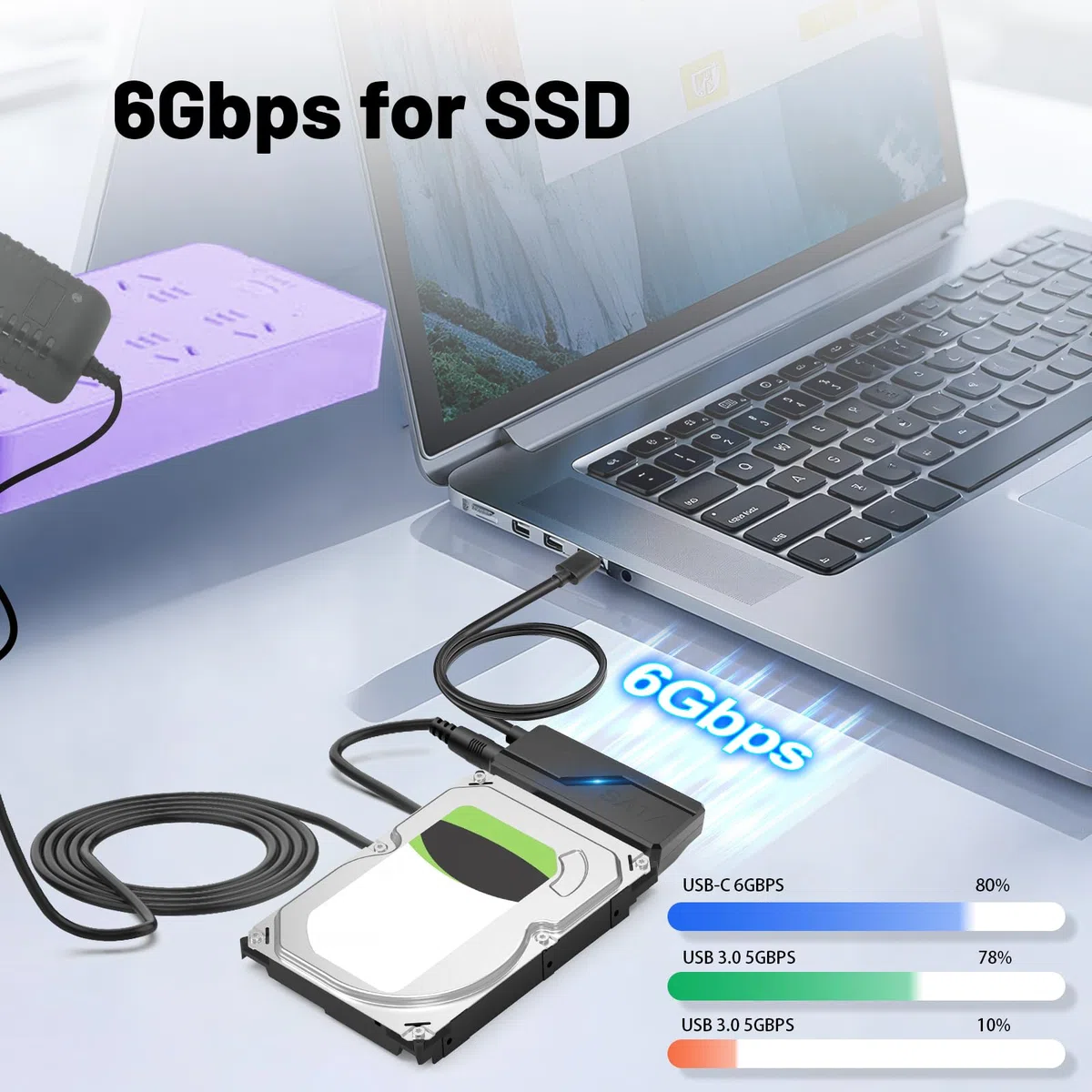 6Gbps Adattatore USB 3.0 a SATA, Convertitore e Esterno USB 3.0 a SATA per Dischi Rigidi HDD/SSD da 2,5“/3,5” e Lettori OtticiSATA Con Alimentatore 12V/2A, UASP, per Windows/MacOS/Linux