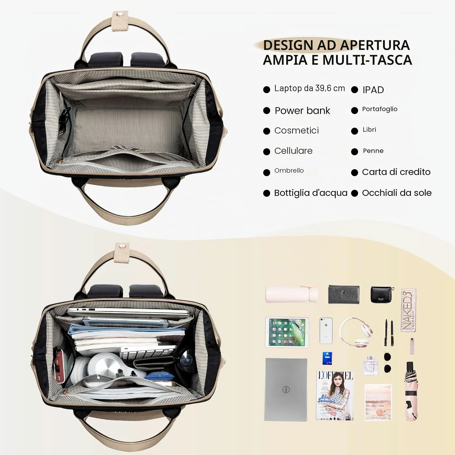 LOVEVOOK Zaino Porta PC Donna, 15,6 Pollici Impermeabile Computer Backpack Antifurto con Porta USB e Scomparto per Laptop per Scuola Università Viaggi Lavoro Aereo Ufficio, Kaki Nero