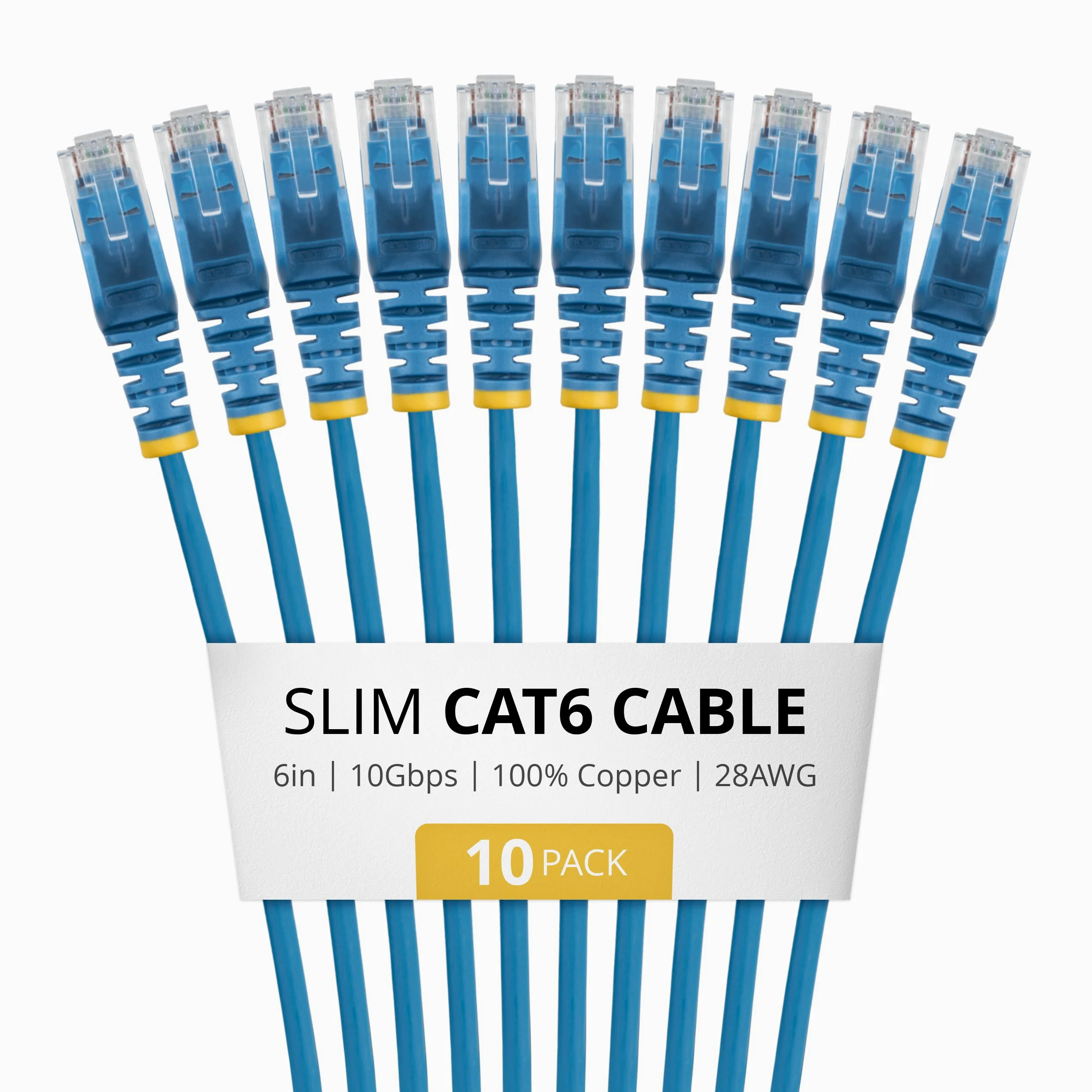 StarTech - Cavo CAT6 sottile blu da 15,2 cm, confezione da 10, antigroviglio, RJ45, LSZH, 28 AWG, in puro rame nudo, cavo patch di rete sottile