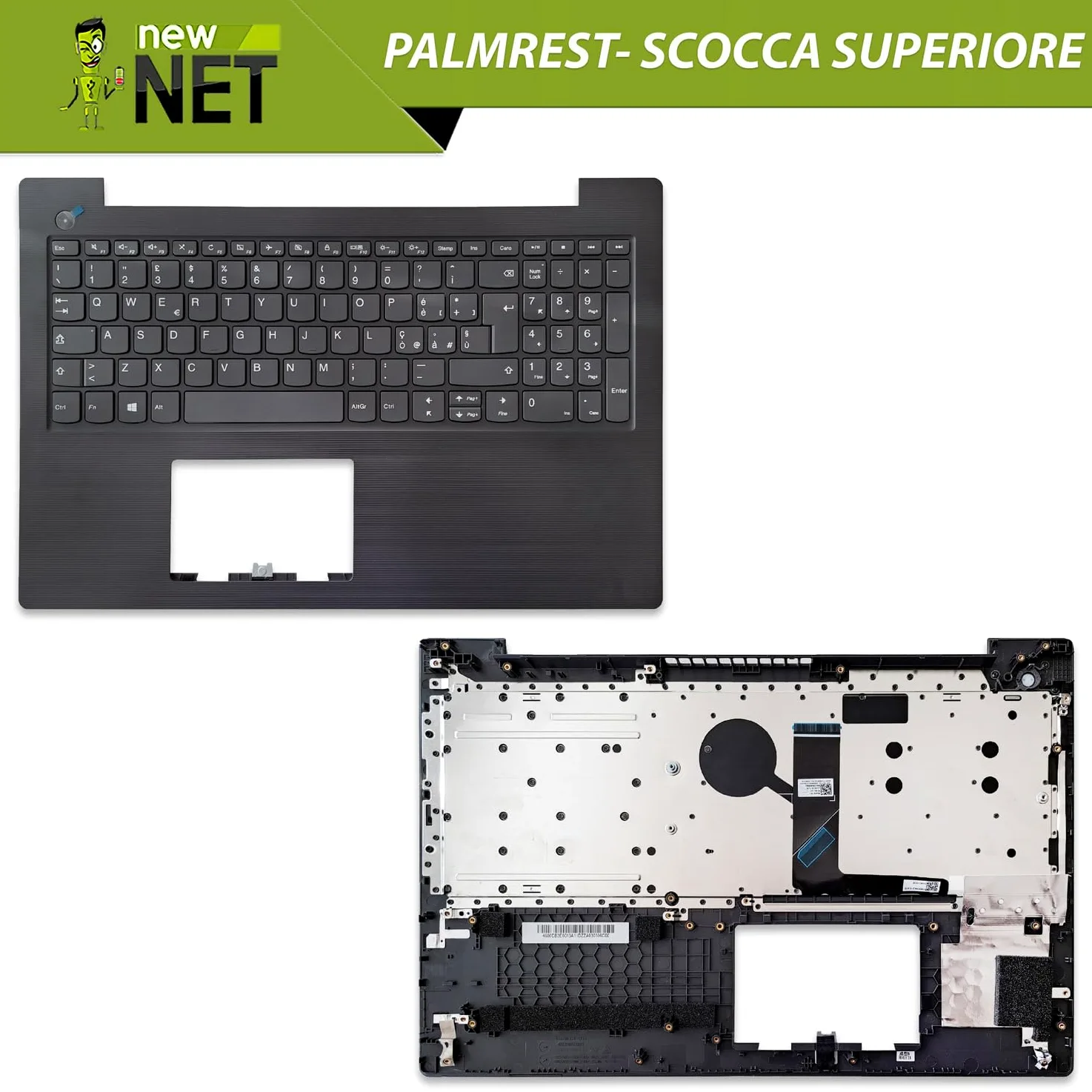 new net - Top Case Palmrest con Tastiera Compatibile con Notebook Lenovo 5CB0R28215 [Frame Colore Iron Grey - Senza touchpad - Layout ITA]