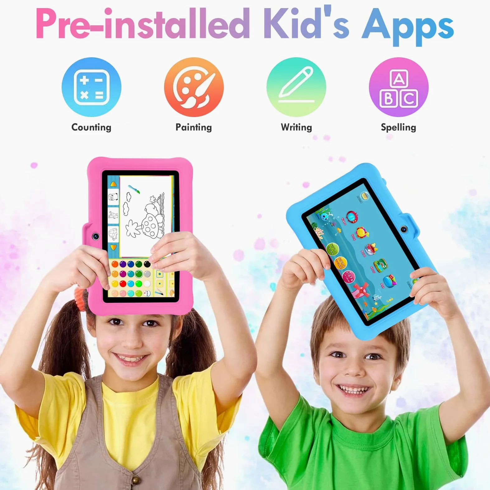 Tablet Bambini 7 Pollici Android, RAM 8 (3+5) GB, ROM 64 GB (TF 128 GB), GMS Certified, Apps Preinstallato, Educativo, Controllo Parentale, WiFi, Kid-Proof Custodia con Supporto Regolabile