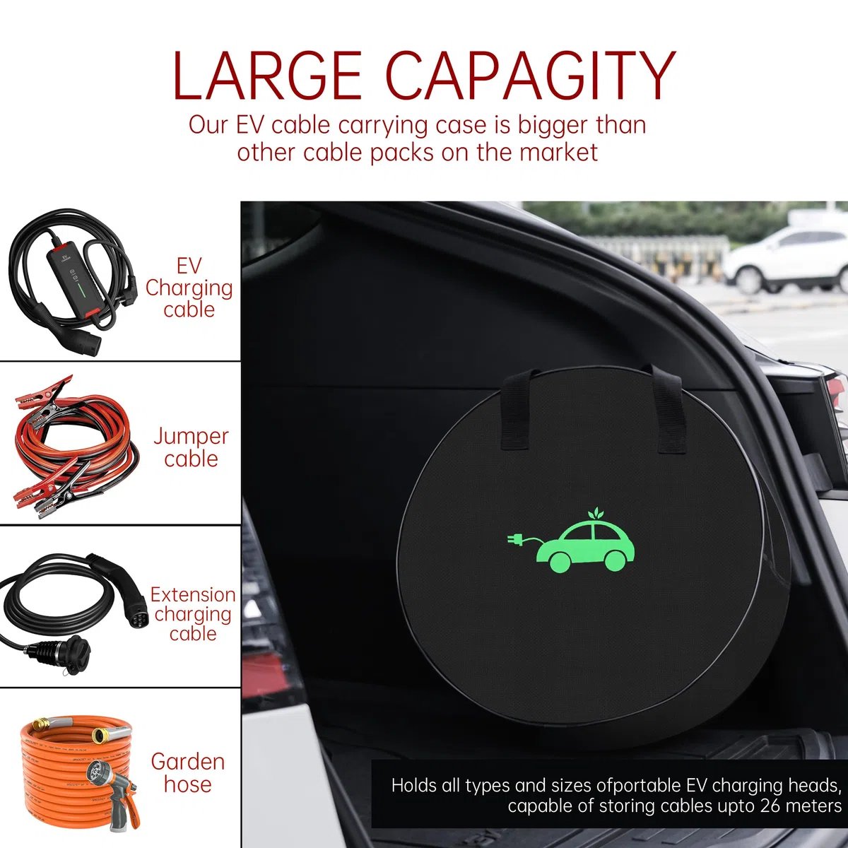 Borsa per Cavi di EV - Portatile per Cavo di Ricarica Auto Elettrica | Tessuto Oxford | Grande Capacità Organizer per tutti i Cavo di Prolung, Dimensioni 40 * 40 * 13 cm