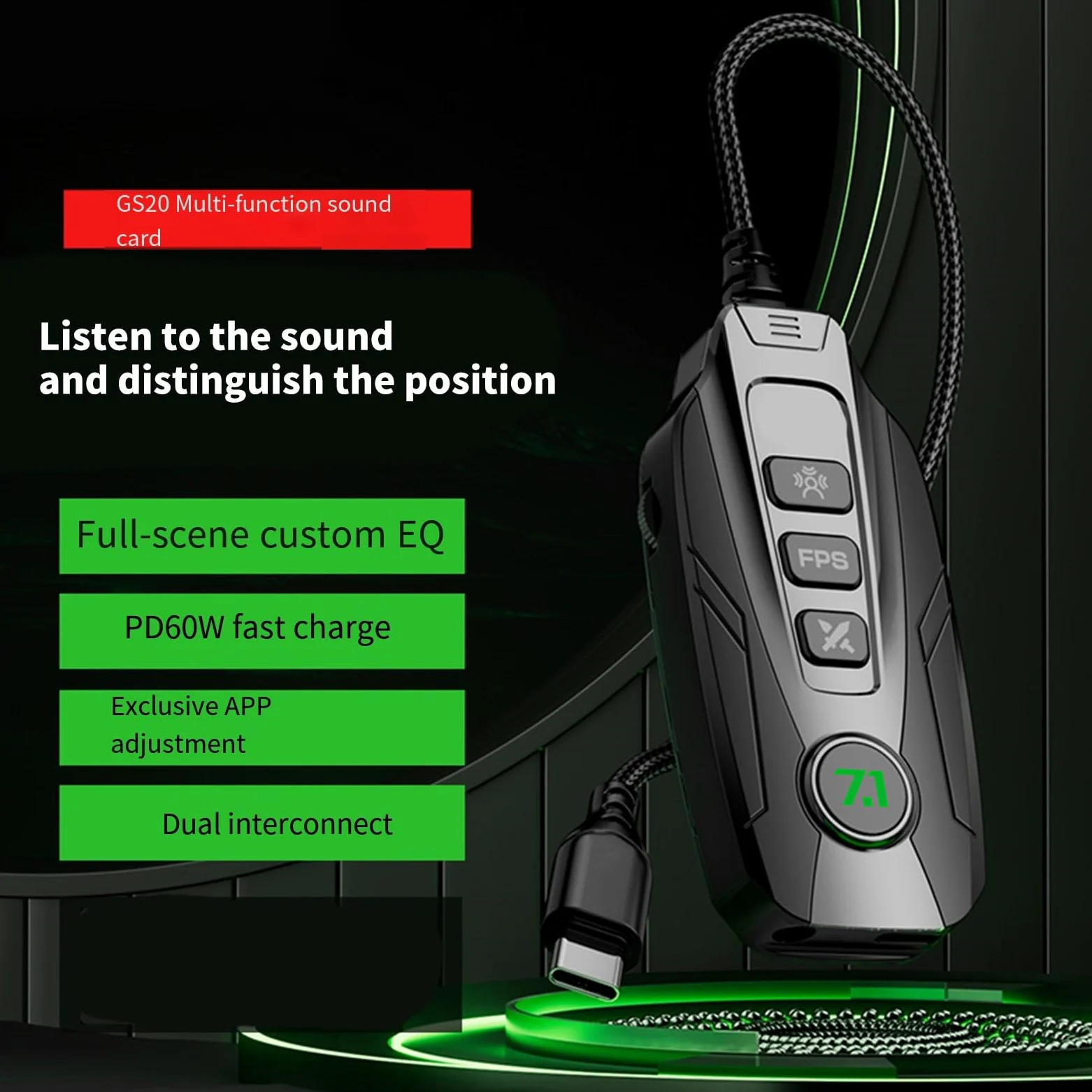 GS20 Scheda audio esterna USB piccola scheda 7.1 canali USB piccola scheda per notebook e tablet con funzione surround