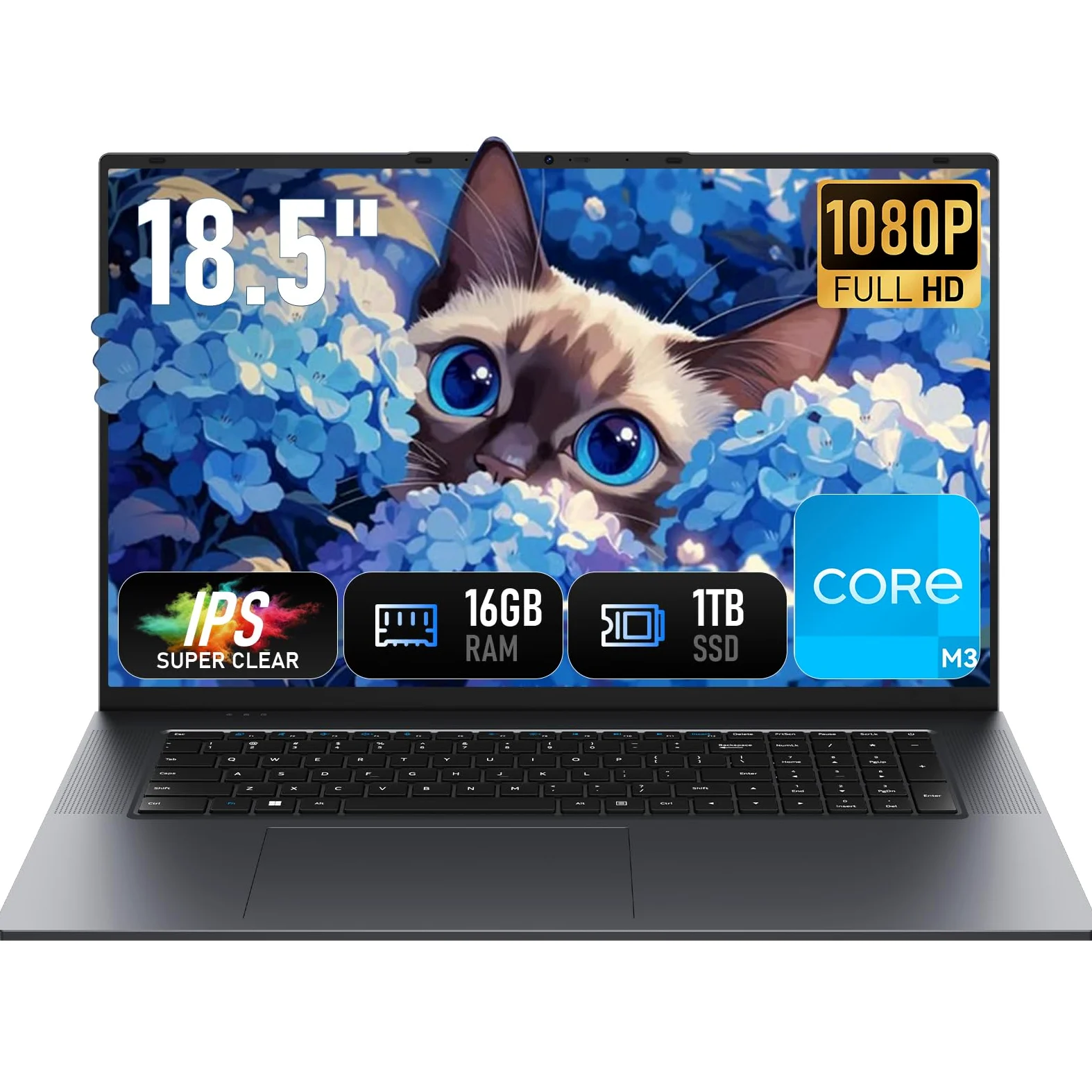 18.5" PC Portatile Processore 16 GB RAM 1TB SSD, processore dual-core m3-8100Y fino a 3,4 GHz, HDMI, RJ45, ampio schermo, ideale per lavoro da remoto, multitasking e intrattenimento.