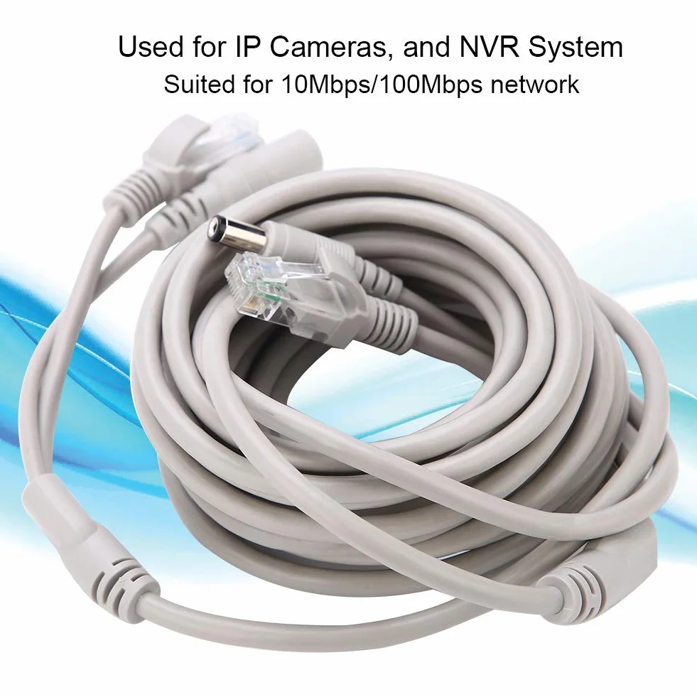 Cavo Ethernet RJ45 DC Ethernet Cavo CCTV Cavo Alimentazione E Dati 10Mbps 100Mbps Per Telecamere IP Sistema NVR(15m-bianco)
