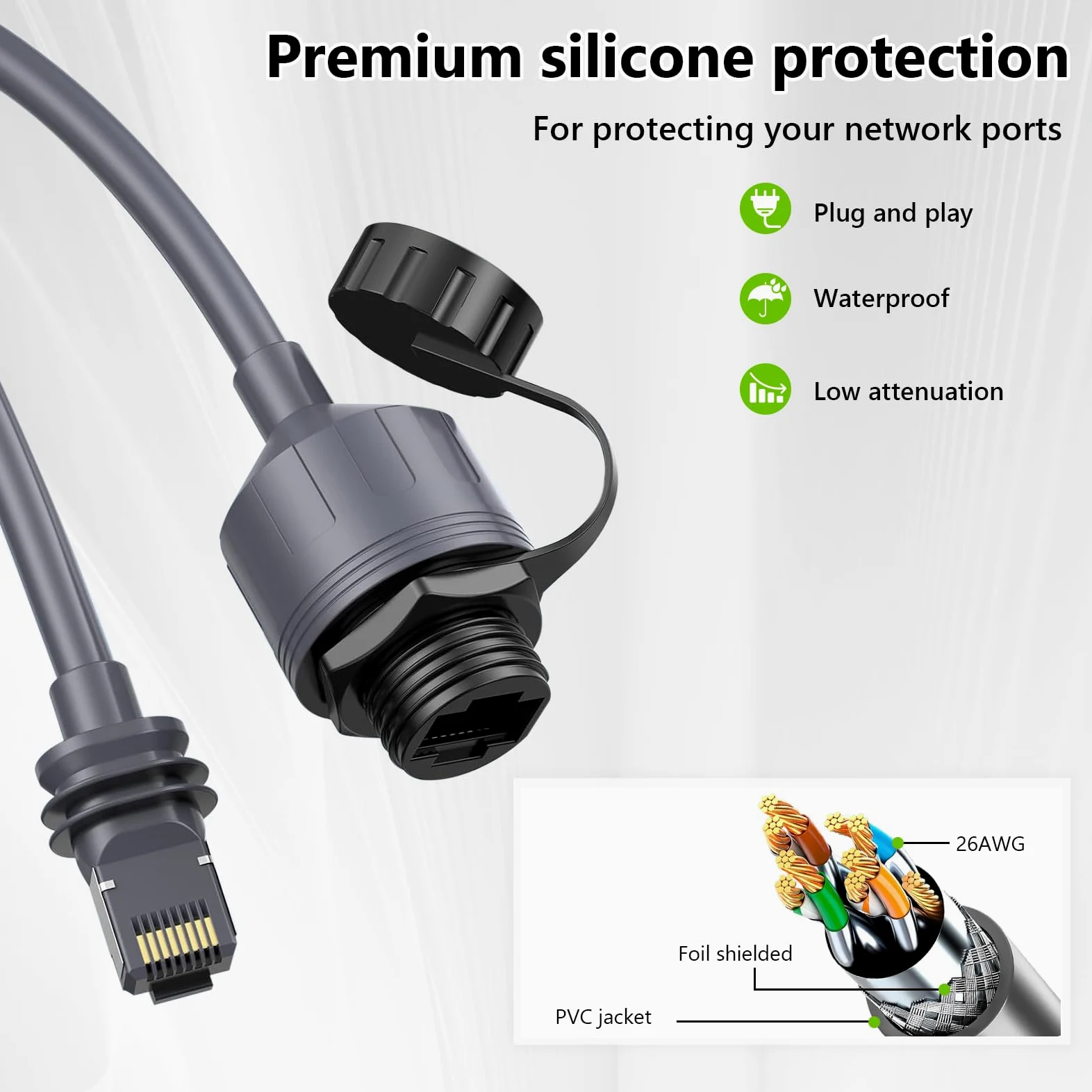 Adattatore Ethernet RJ45 per Gen 3 / Mini, 0,5 m, 26 AWG CAT5e, cavo di prolunga impermeabile RJ45 2000 Mbps (2)