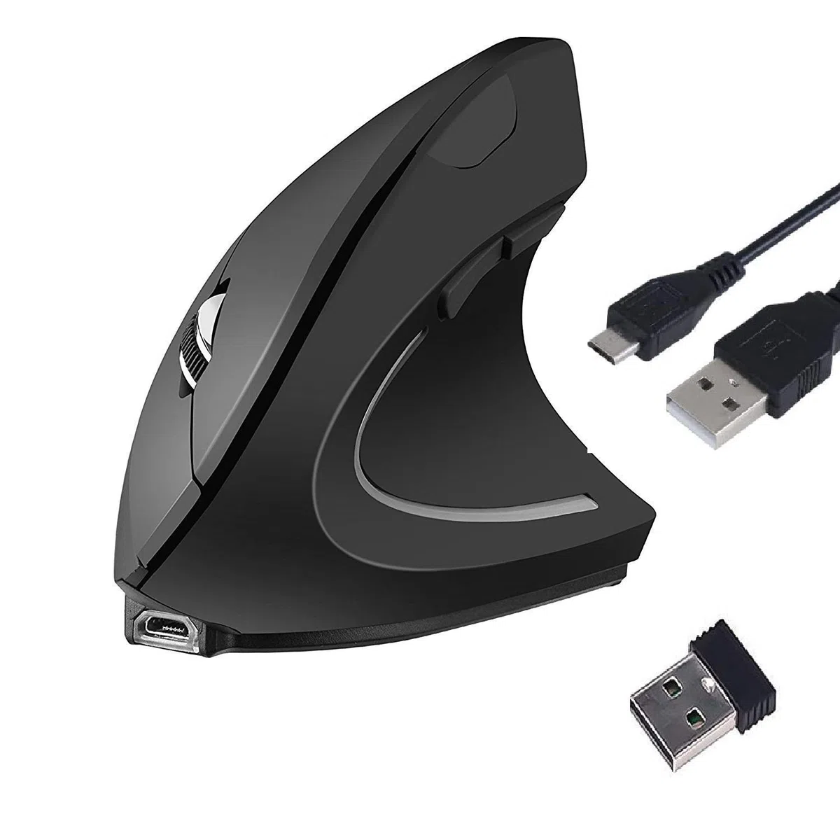 Mouse Verticale Ergonomico Wireless USB Ricaricabile Ottico 2.4G ad Alta Precisione Adjustable 800/1200/1600 DPI, 5 Pulsanti Per PC/Laptop/Mac