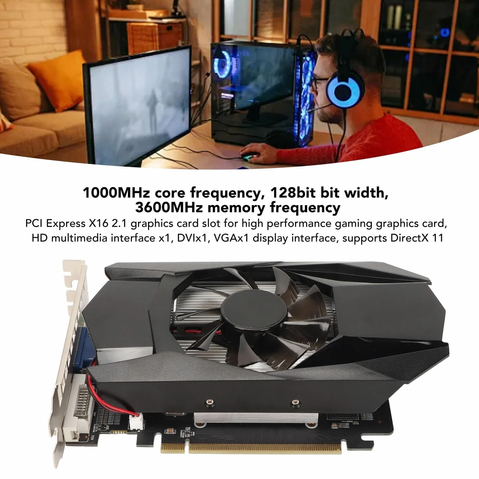 HERCHR Scheda grafica GDDR5 da 4 GB, frequenza core HD7670 128 bit 650 MHz, supporta la scheda video DirectX 11 PCI Express X16 2.1 per giochi per PC