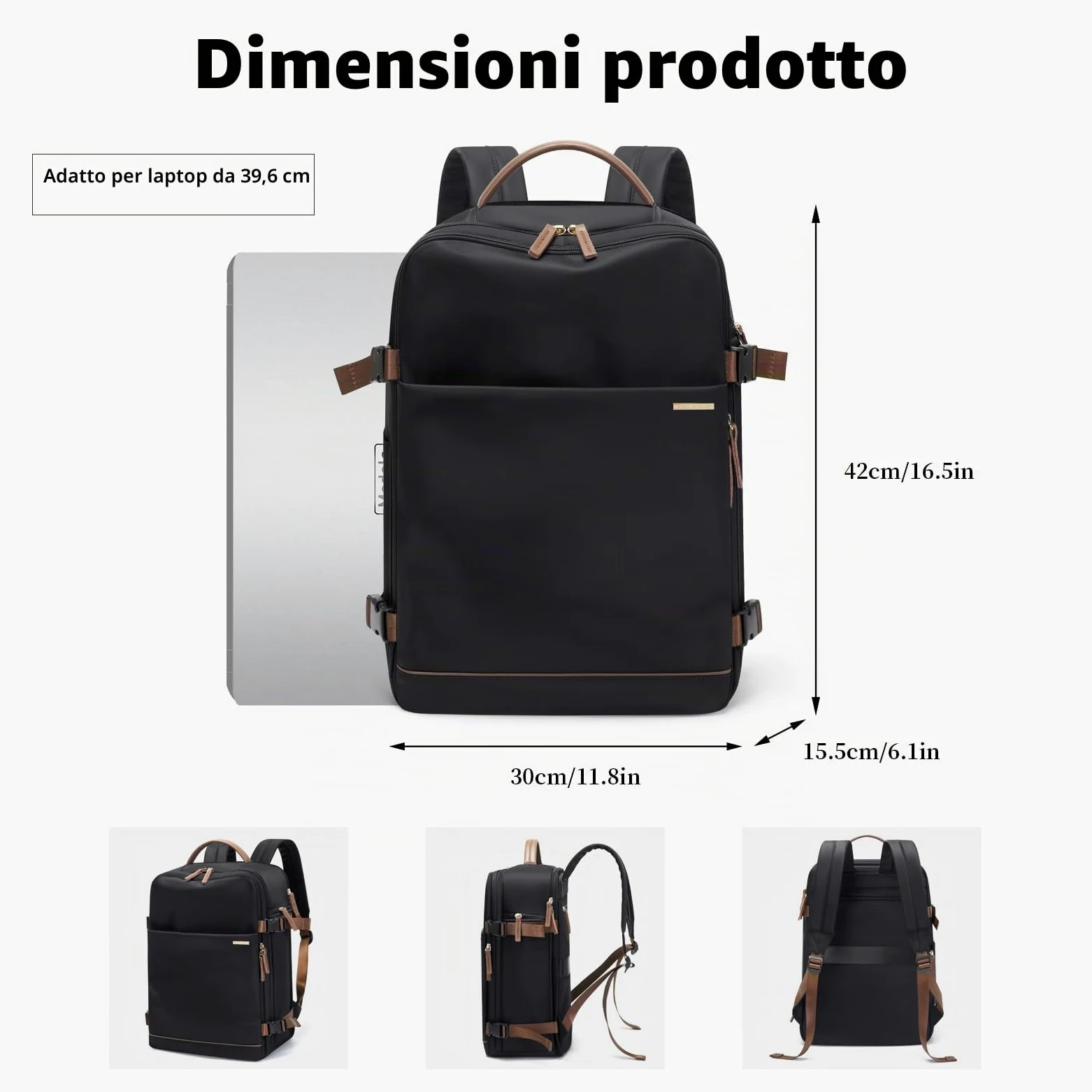 GOLF SUPAGS Zaino per Laptop con Scomparto per Laptop Separato Adatto a Notebook da 15,6 Pollici Borsa per Computer di Grande Capacità per Zaini da Lavoro e da Viaggio per Università da Donna (Nero)