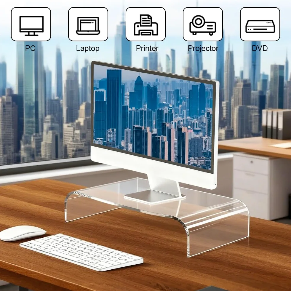 Supporto per Monitor in Acrilico,Rialzo Monitor Trasparente da Scrivania L36xW19xH10cm,Porta Monitor da Scrivania per Laptop, Schermi, Computer, Notebook, PC