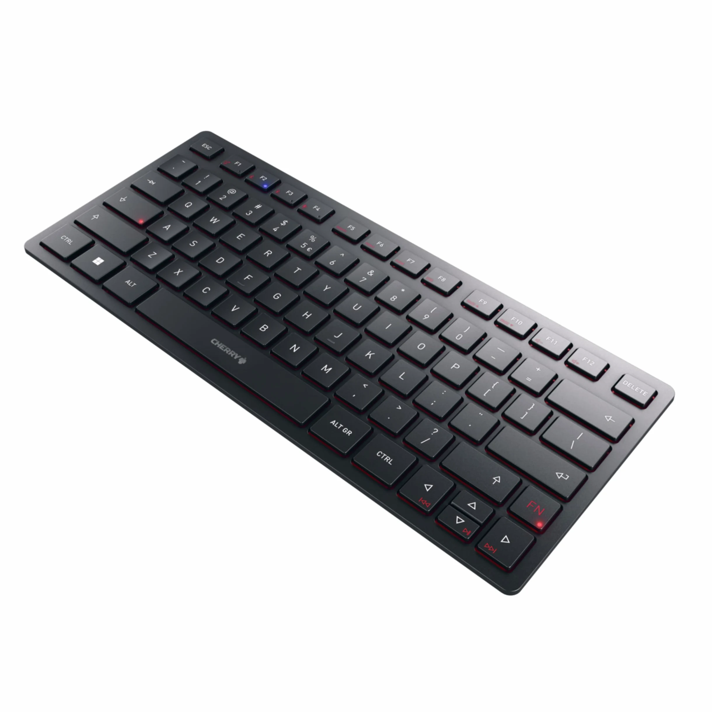 CHERRY KW 9200 MINI, Tastiera Multidispositivo Compatta per fino a 4 Dispositivi, Layout per l'Unione Europea (QWERTY), Bluetooth, 2,4 GHz o Cavo, Ricaricabile, Nero