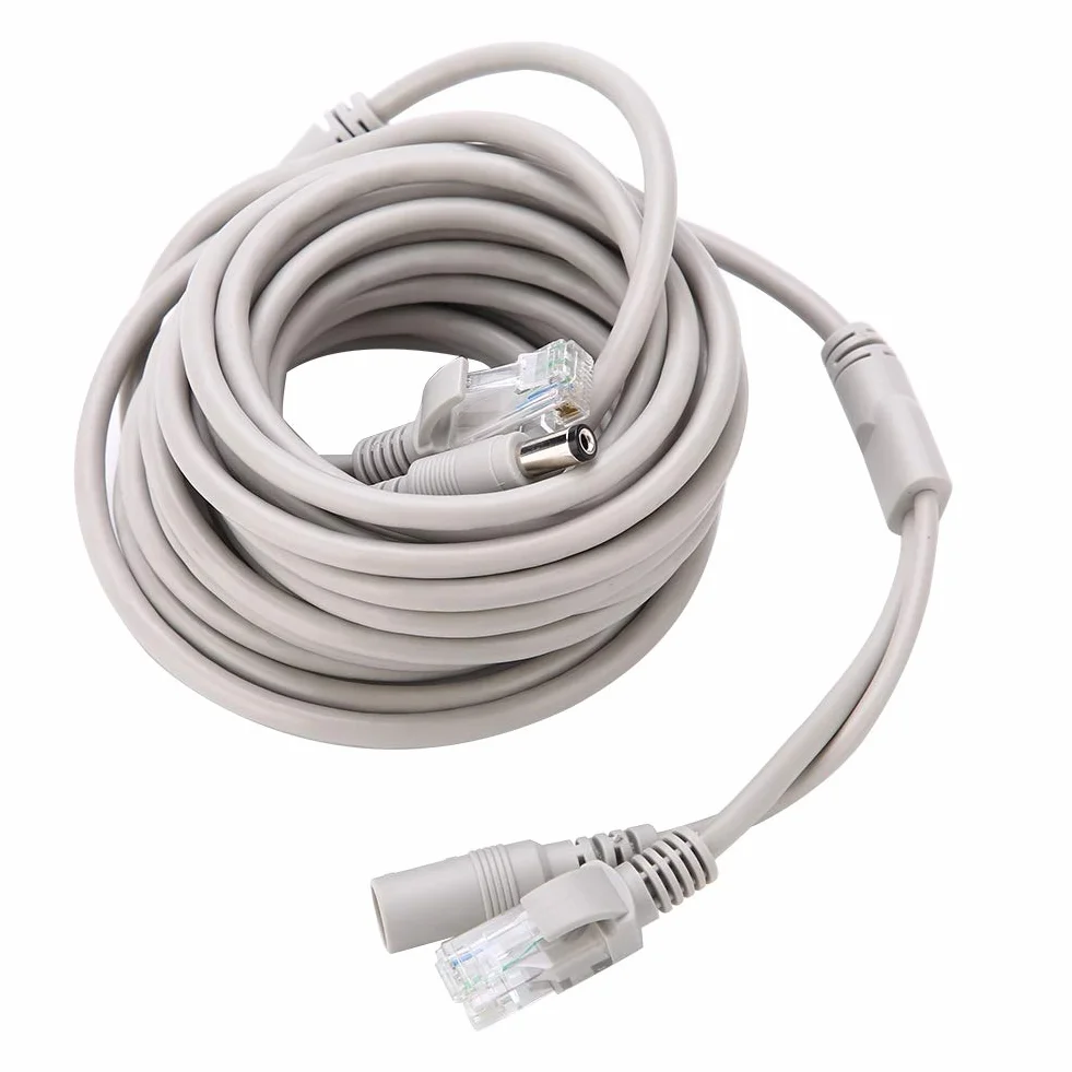 Cavo Ethernet RJ45 DC Ethernet Cavo CCTV Cavo Alimentazione E Dati 10Mbps 100Mbps Per Telecamere IP Sistema NVR(15m-bianco)