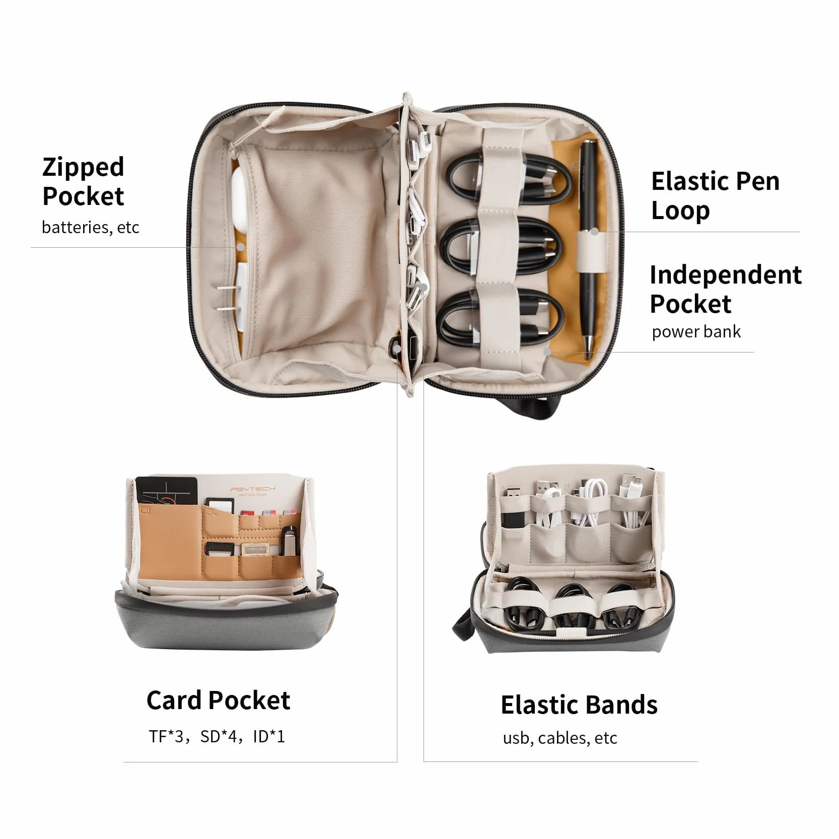 PGYTECH Mini Organizzatore di Cavi Elettronici, Custodia Tech da Viaggio Impermeabile, Borsa Organizer per Cavi, Banca di Potere, Scheda SD e Altri Accessori Elettronici, Nero