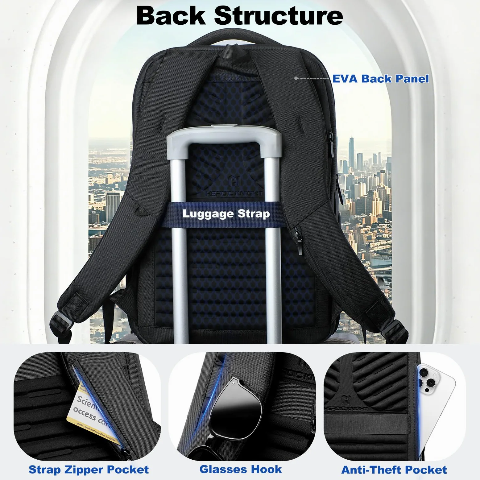 30L Zaino Viaggio Cabina Aereo 40x30x20 per 17.3''Laptop | Zaino Business Uomo con USB A&C, Zaino Porta PC Computer Impermeabile Antifurto per Lavoro Ufficio Università, Nero