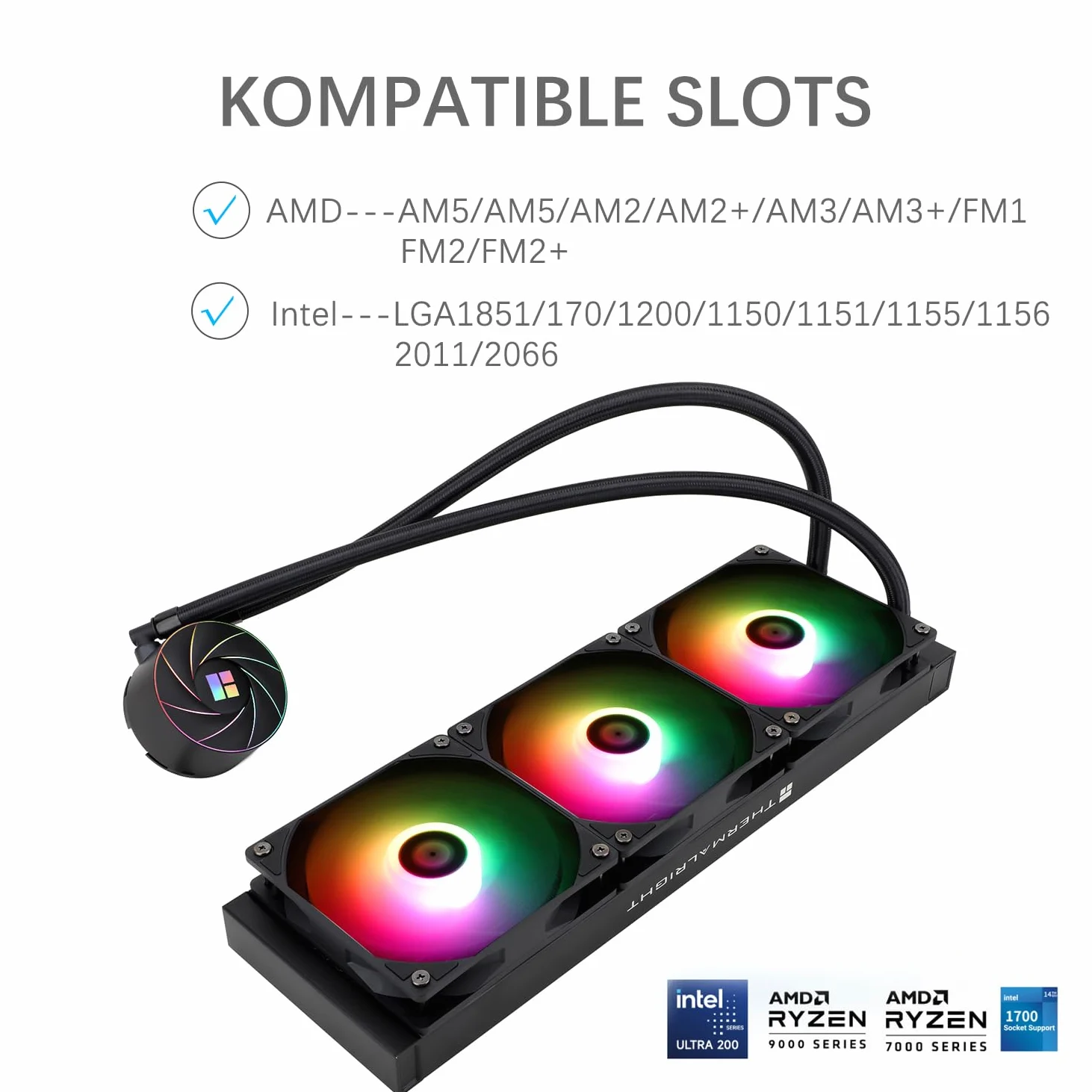 TR-Thermalright AQUA ELITE 360 ARGB Radiatore liquido per CPU Aio,360mm,3 ventole PWM Low Noise-ARGB,per AM4/AM5,Intel LGA1851/1700/115x/1200/2011(Nero)