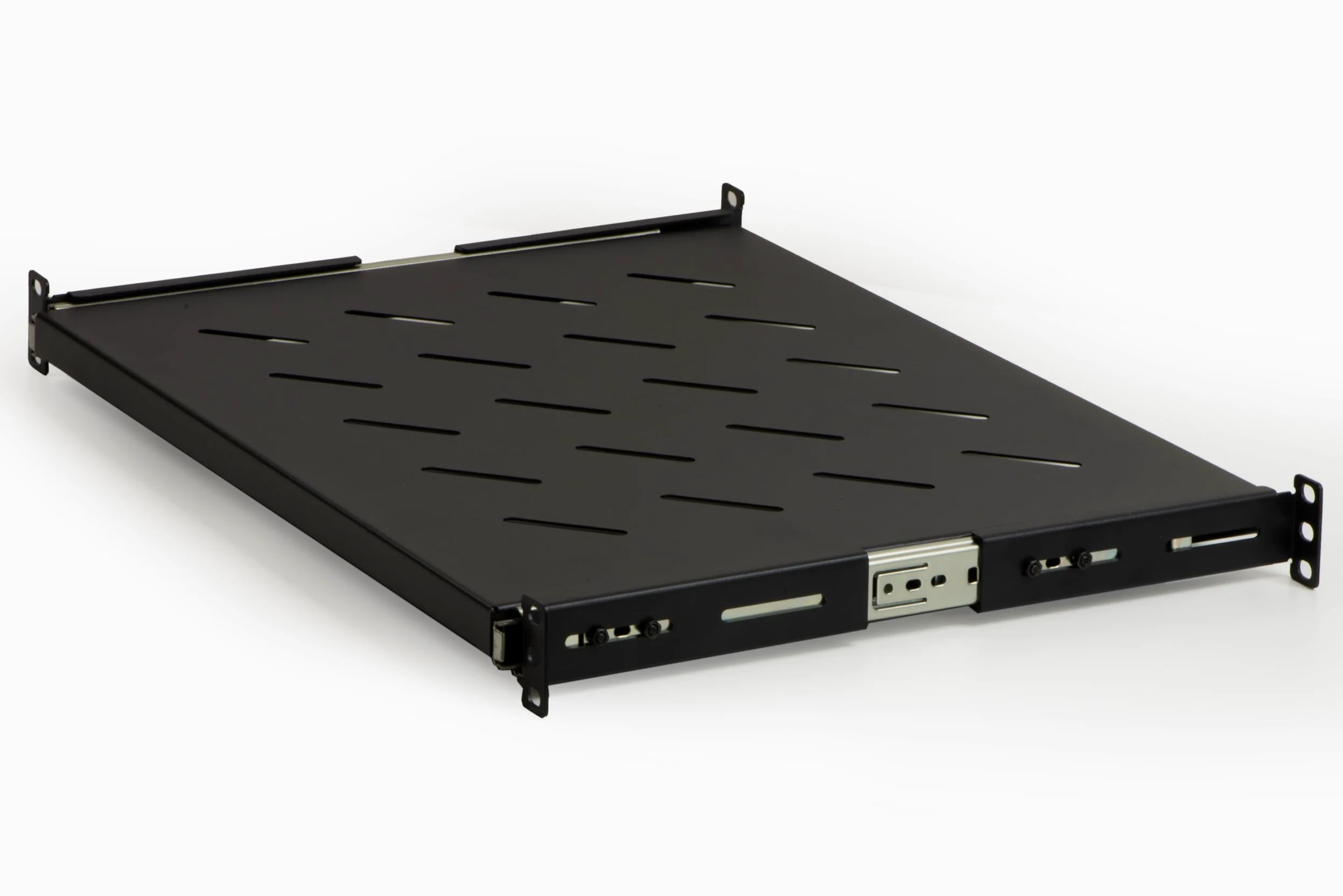 Link LKRIP350EN - Mensola Estraibile per Armadio Rack 19 Pollici Universale (48x35x4,5 cm, Nero RAL9005) – Acciaio Traforato per Ventilazione – Portata 40 kg e Kit Montaggio Incluso