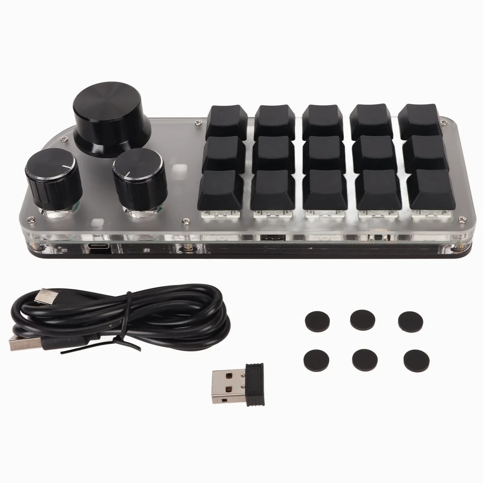 Alomejor Mini Tastiera USB Meccanica Wireless a 15 Tasti con Manopole per Musica da Gioco e Ufficio in Acrilico Bianco