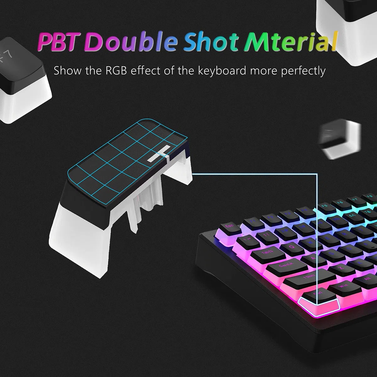 Womier Pudding Keycaps - Set di tasti PBT 165, Shine Through, profilo OEM, compatibilità universale per tastiere 100%, 75%, 65%, 60%, nero