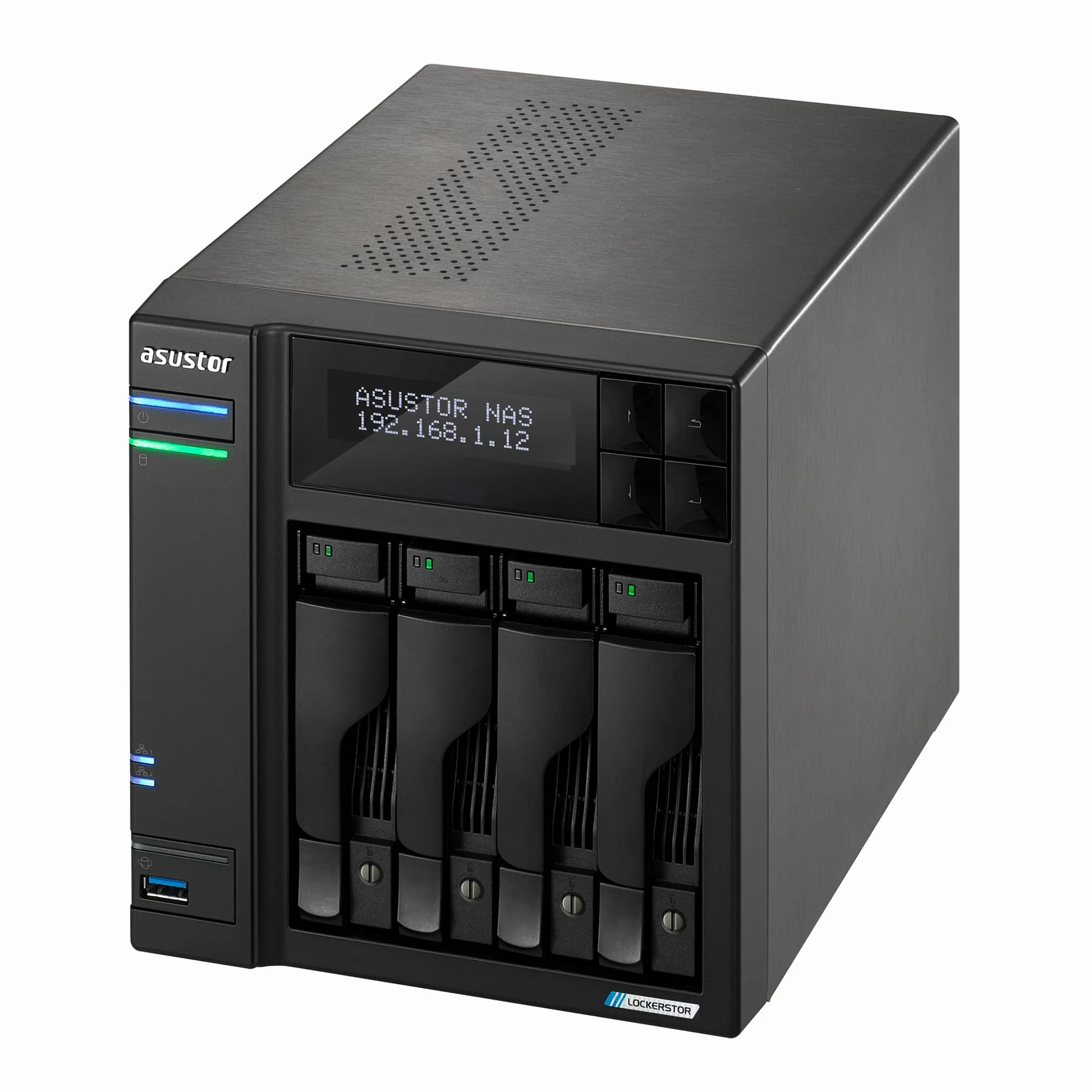 Asustor Lockerstor 4 Gen2+ AS6704T v2, 4 Bay NAS, Quad-Core 2.0GHz CPU, 2 5GbE Ports, 4GB RAM DDR4, 4 M.2 SSD Slots, Network Attached Storage (Senza dischi)