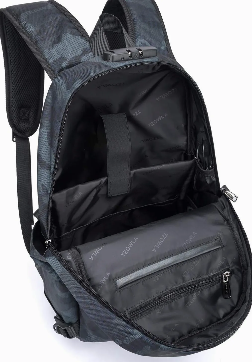 Tzowla Zaino Porta PC Universitari Uomo e Donna,Zaino da Viaggio Impermeabile Antifurto di Ricarica USB e Serratura per Notebook da 17/17,3 Pollici,Zaino da Giorno Sottile Lavoro Business-BluCamo